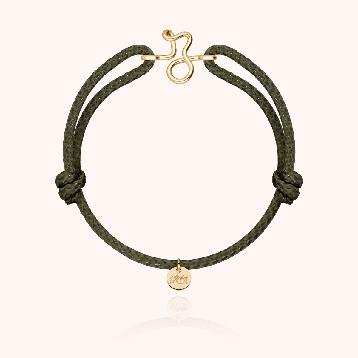 Bracciale Cordino Cerato Iniziale Uomo « Z » in filo d'oro giallo laminato 14k, cordino kaki
