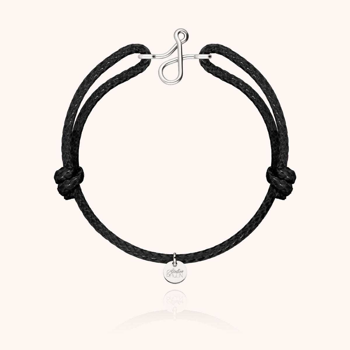 Armband Wachskordel Initiale für Herren „J" aus 925 Sterlingsilber, schwarze Kordel