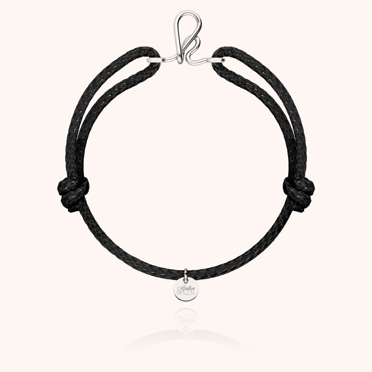 Armband Wachskordel Initiale für Herren „K" aus 925 Sterlingsilber, schwarze Kordel