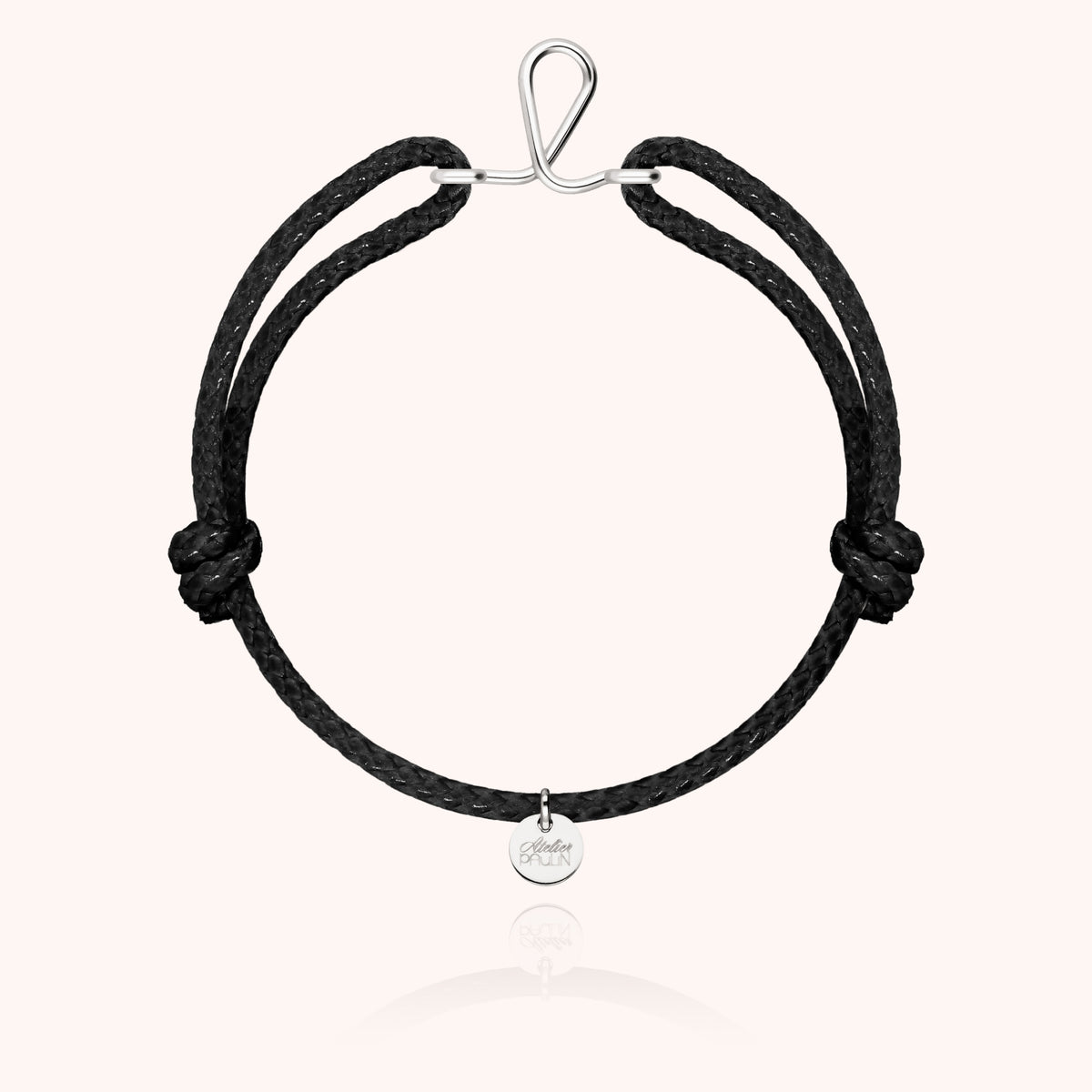 Armband Wachskordel Initiale für Herren „L" aus 925 Sterlingsilber, schwarze Kordel