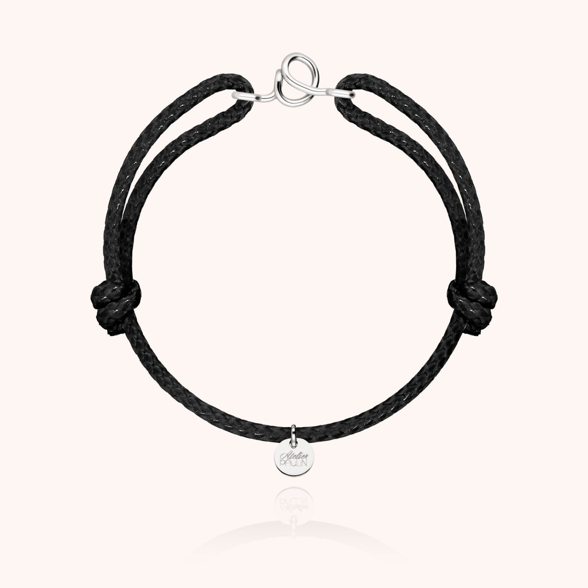 Armband Wachskordel Initiale für Herren „O" aus 925 Sterlingsilber, schwarze Kordel