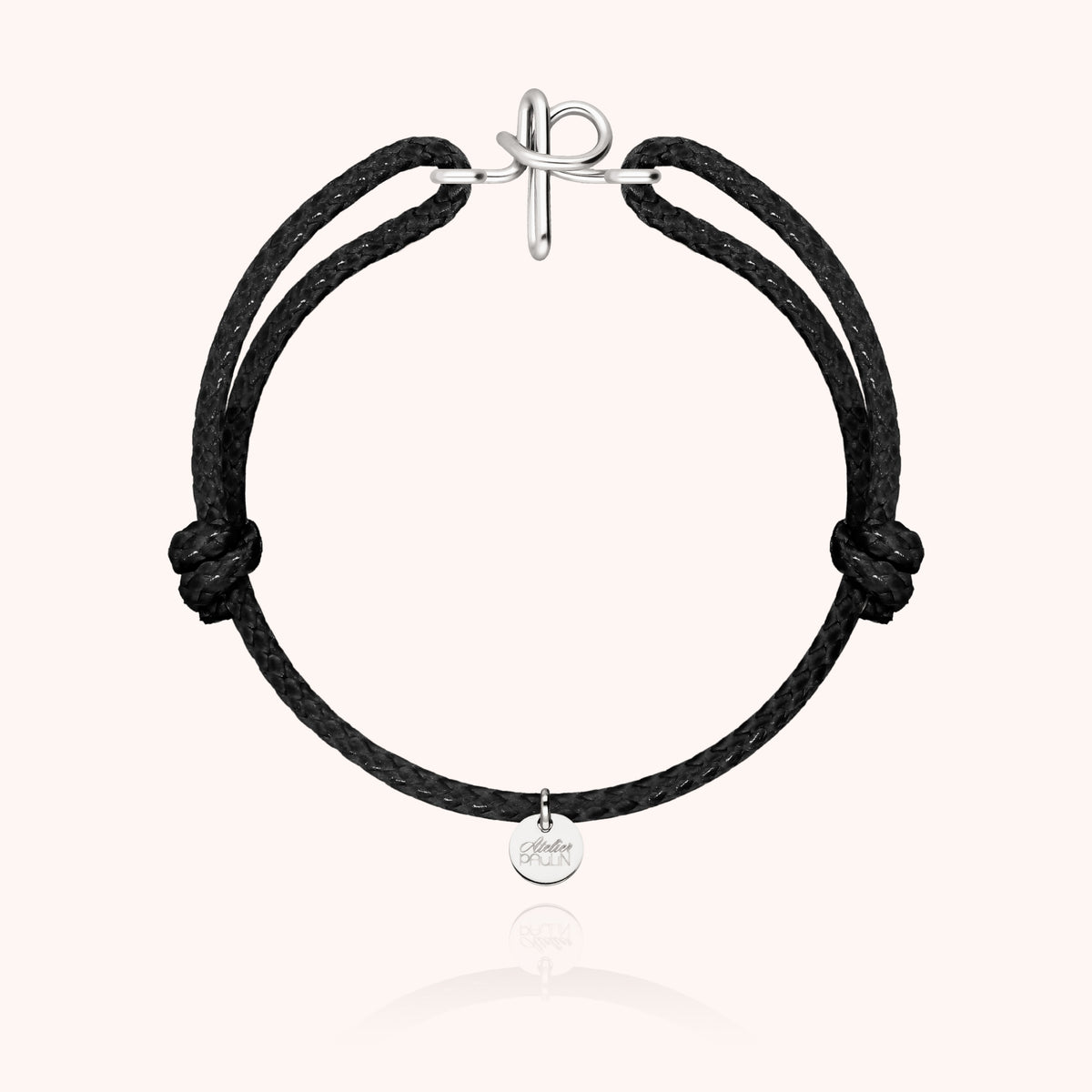 Armband Wachskordel Initiale für Herren „P" aus 925 Sterlingsilber, schwarze Kordel