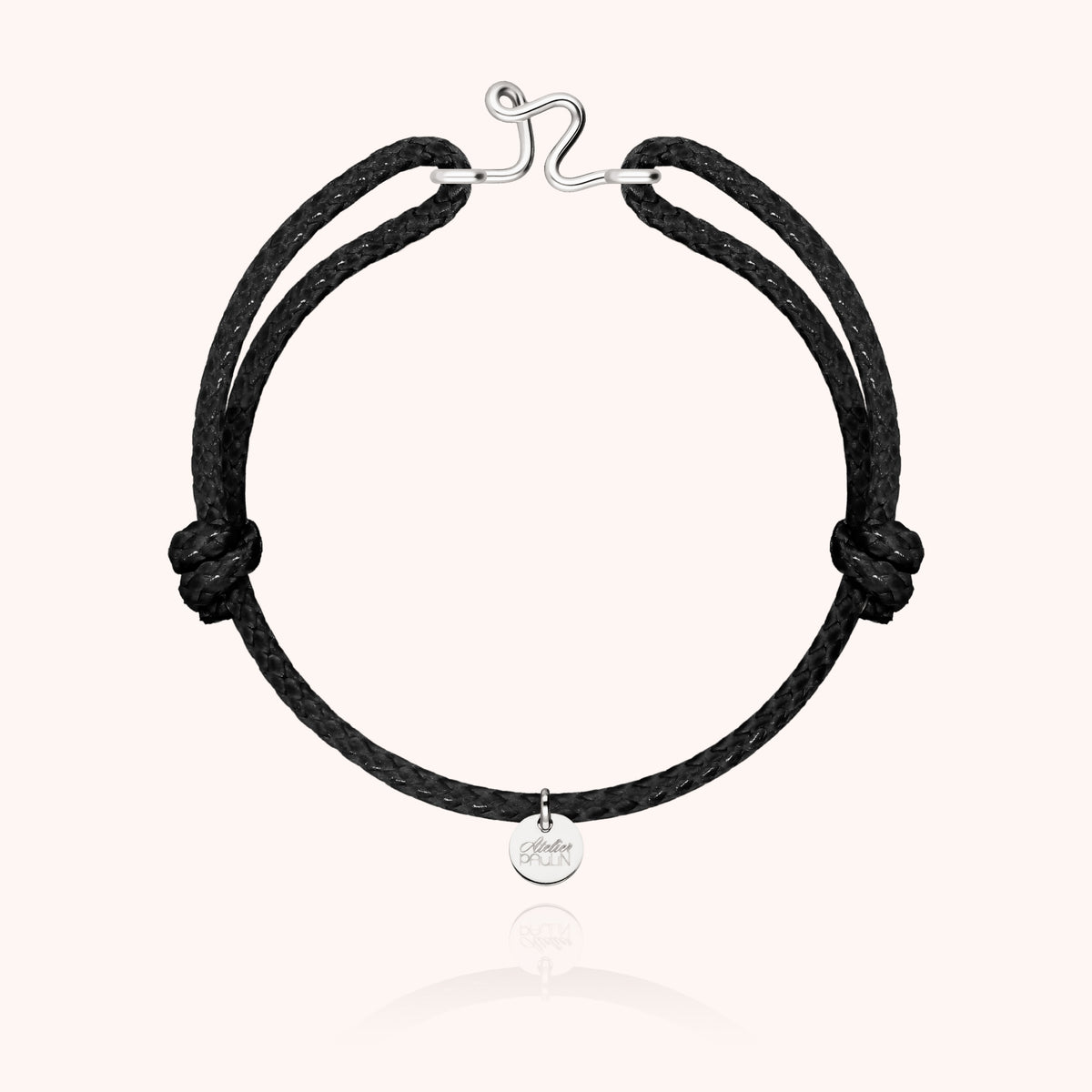 Armband Wachskordel Initiale für Herren „R" aus 925 Sterlingsilber, schwarze Kordel