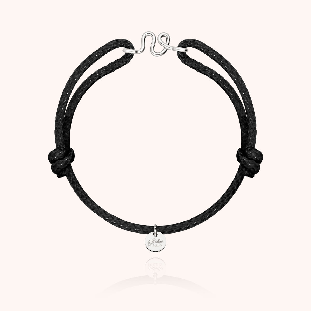 Armband Wachskordel Initiale für Herren „V" aus 925 Sterlingsilber, schwarze Kordel