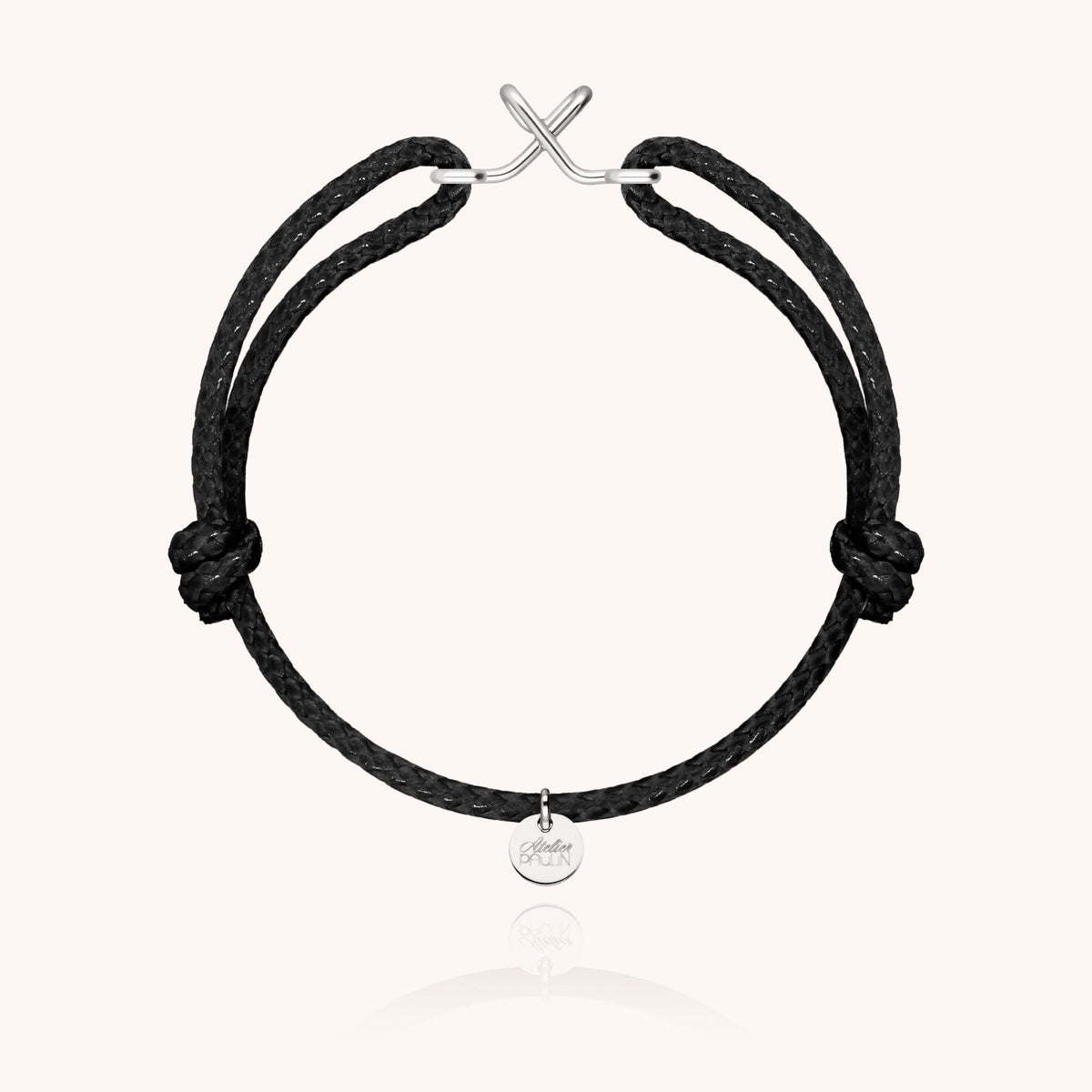 Herren-Wachskordelarmband mit Initiale „X" aus 925 Sterlingsilber, schwarze Kordel