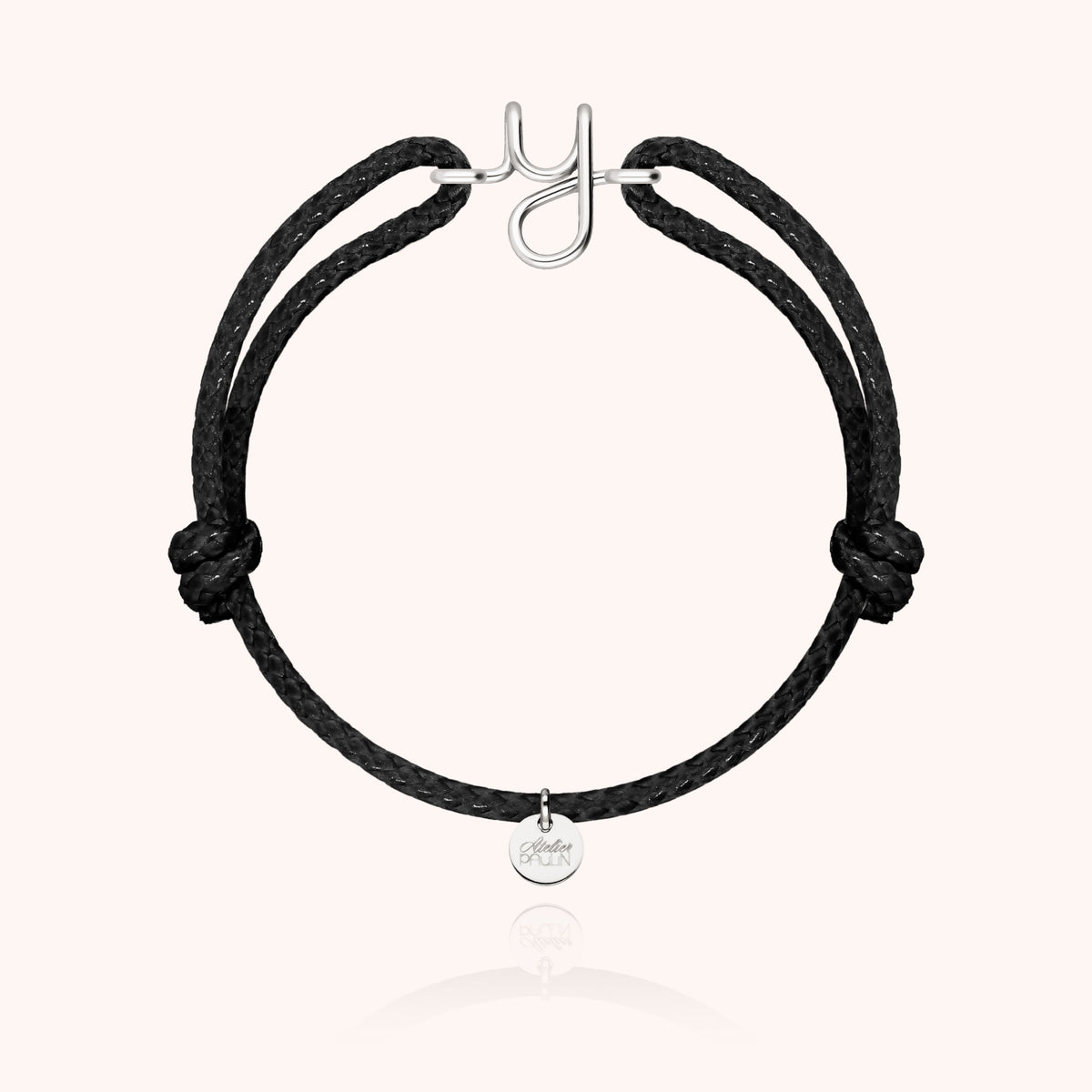 Herren-Armband Wachskordel Initiale „Y" aus 925 Sterlingsilber, schwarze Kordel