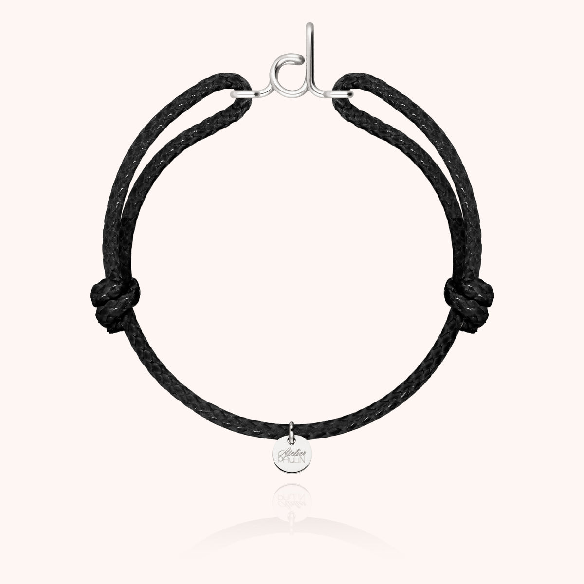 Armband Wachskordel Initiale für Herren „D" aus 925 Sterlingsilber, schwarze Kordel
