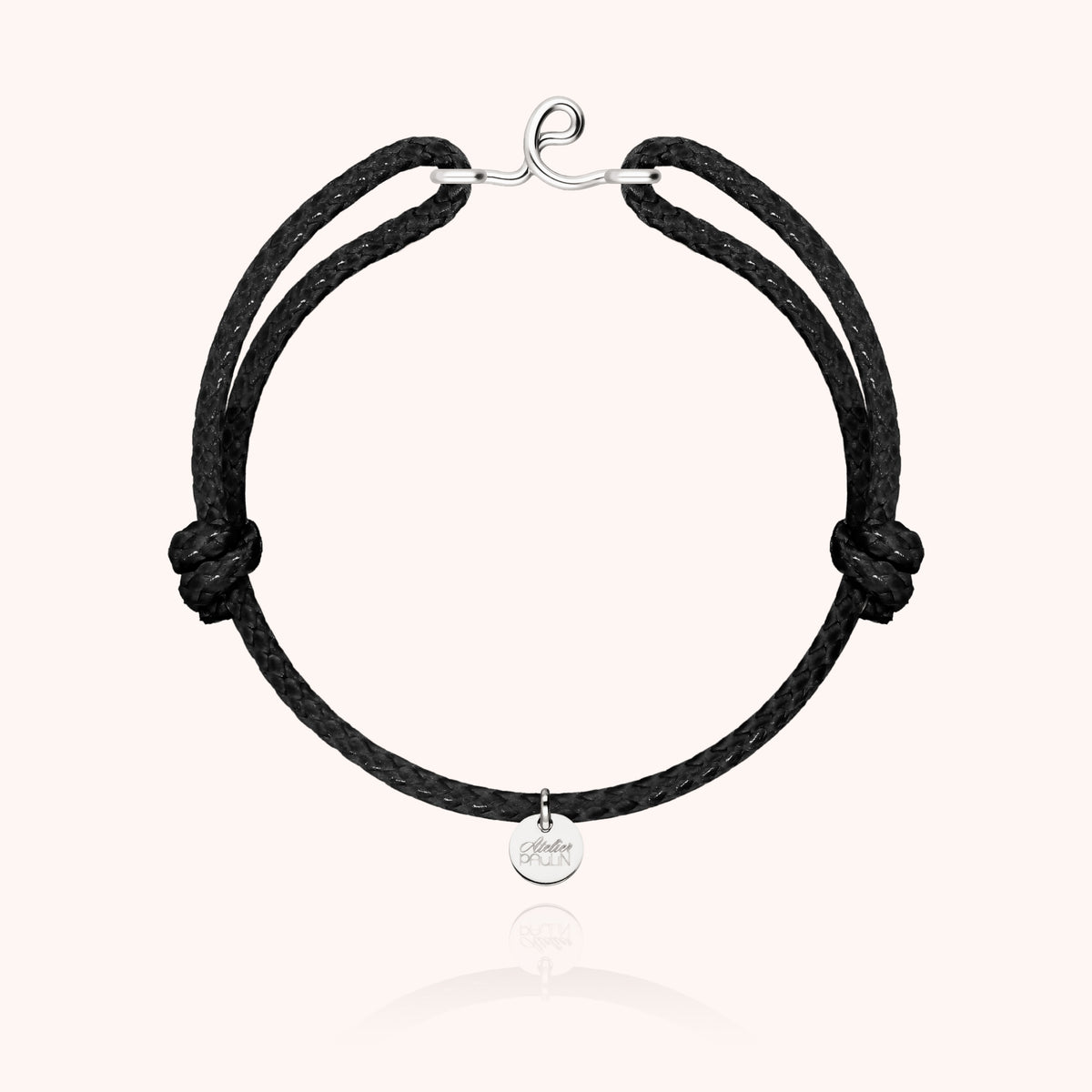Wachskordel-Armband mit Initiale „E" für Herren aus 925 Sterlingsilber, schwarze Kordel