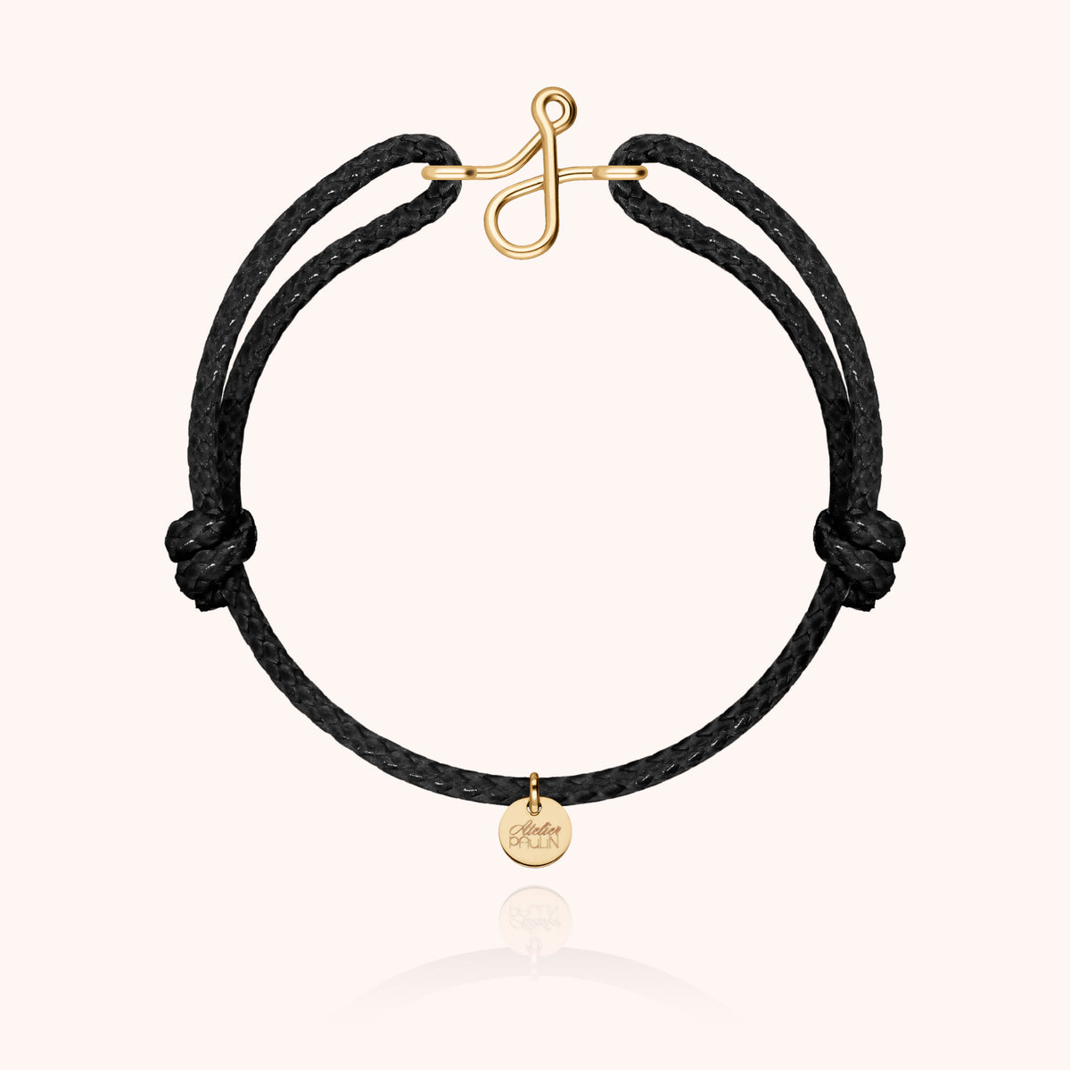 Bracciale Cordino Cerato Iniziale Uomo « J » in filo d'oro giallo laminato 14k, cordino nero