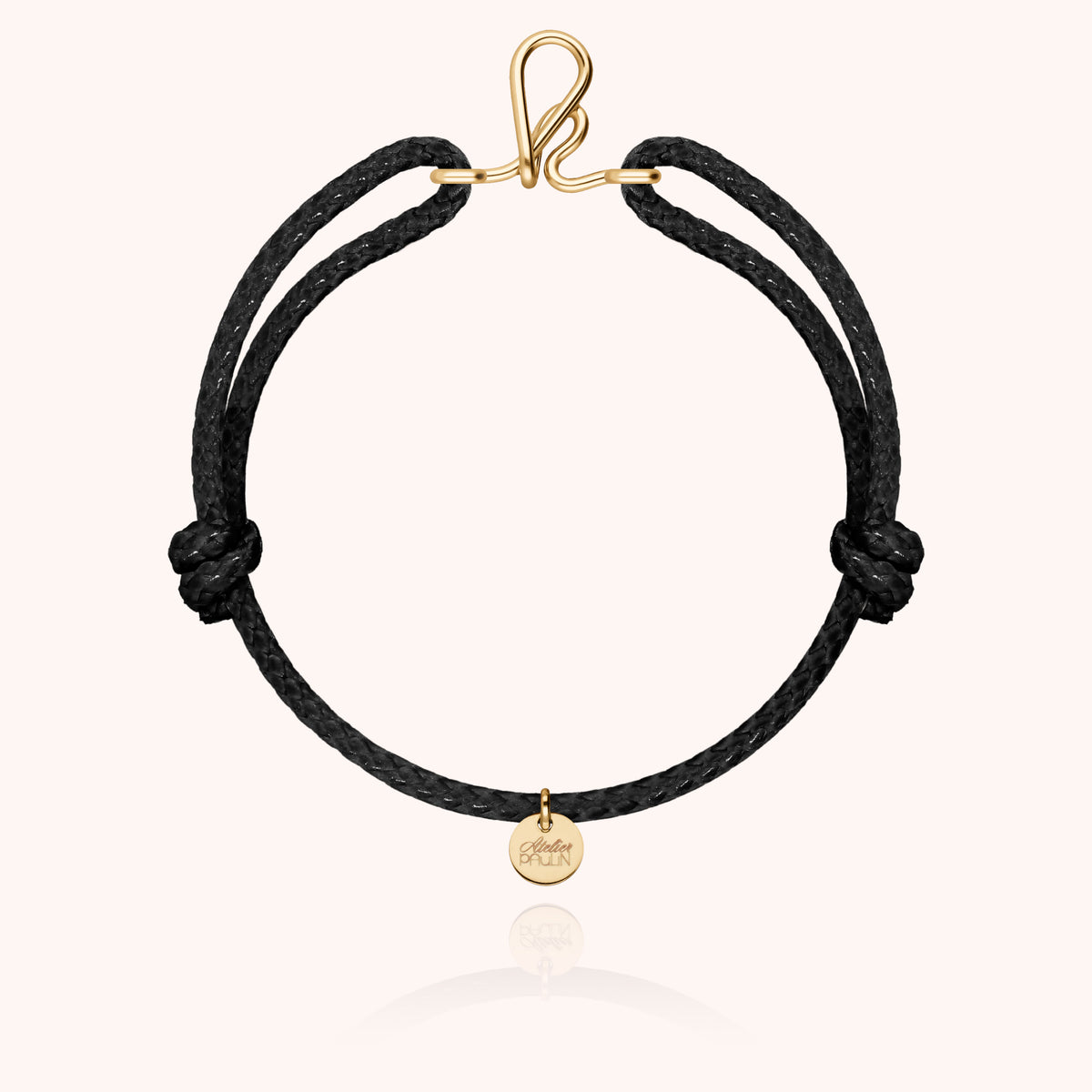 Bracciale Cordino Cerato Iniziale Uomo « K » in filo d'oro giallo laminato 14k, cordino nero