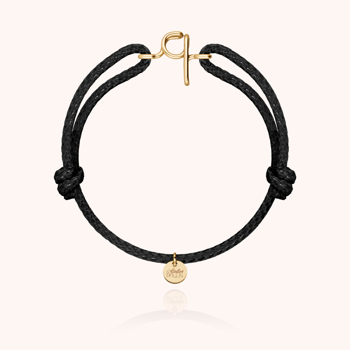 Bracciale Cordino Cerato Iniziale Uomo « Q » in filo d'oro giallo laminato 14k, cordino nero
