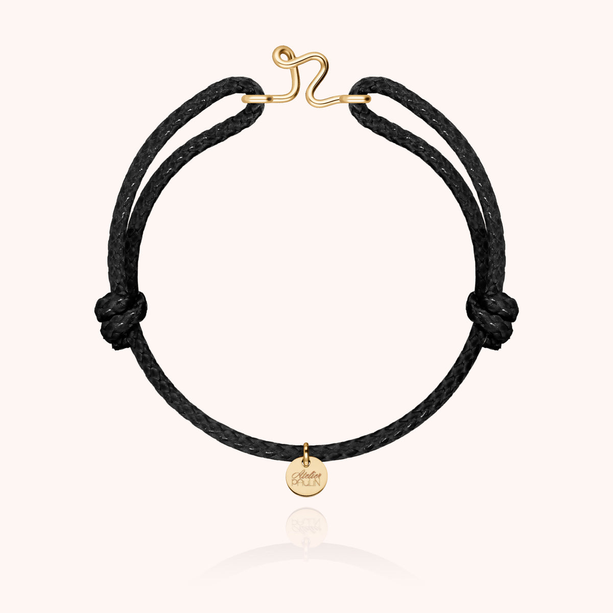 Bracciale Cordino Cerato Iniziale Uomo « R » in filo d'oro giallo laminato 14k, cordino nero