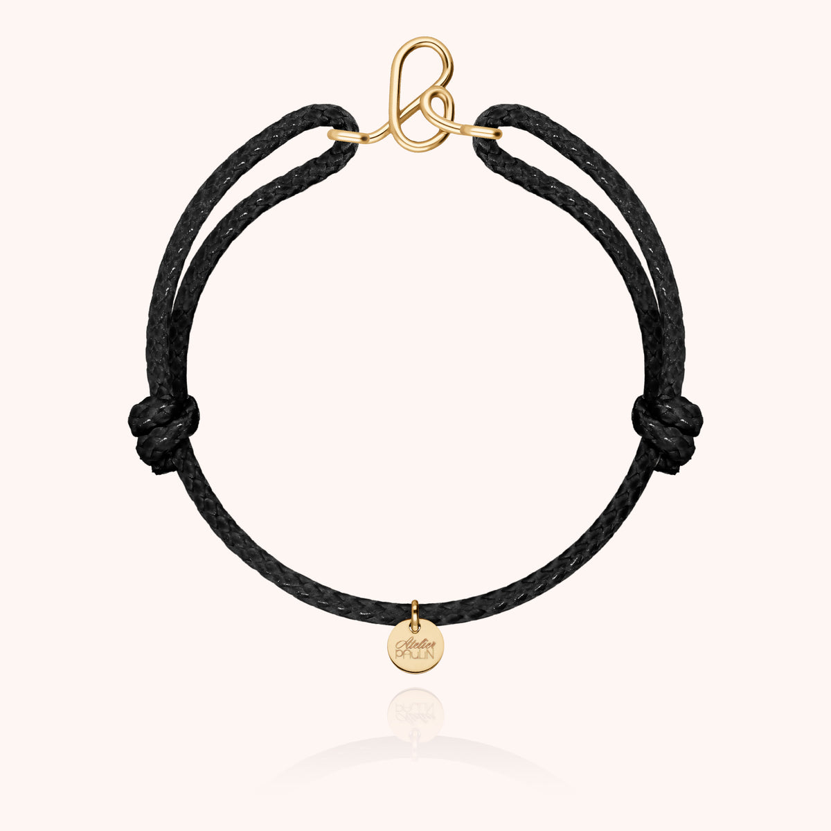 Bracciale Cordino Cerato Iniziale Uomo « B » in filo d'oro giallo laminato 14k, cordino nero
