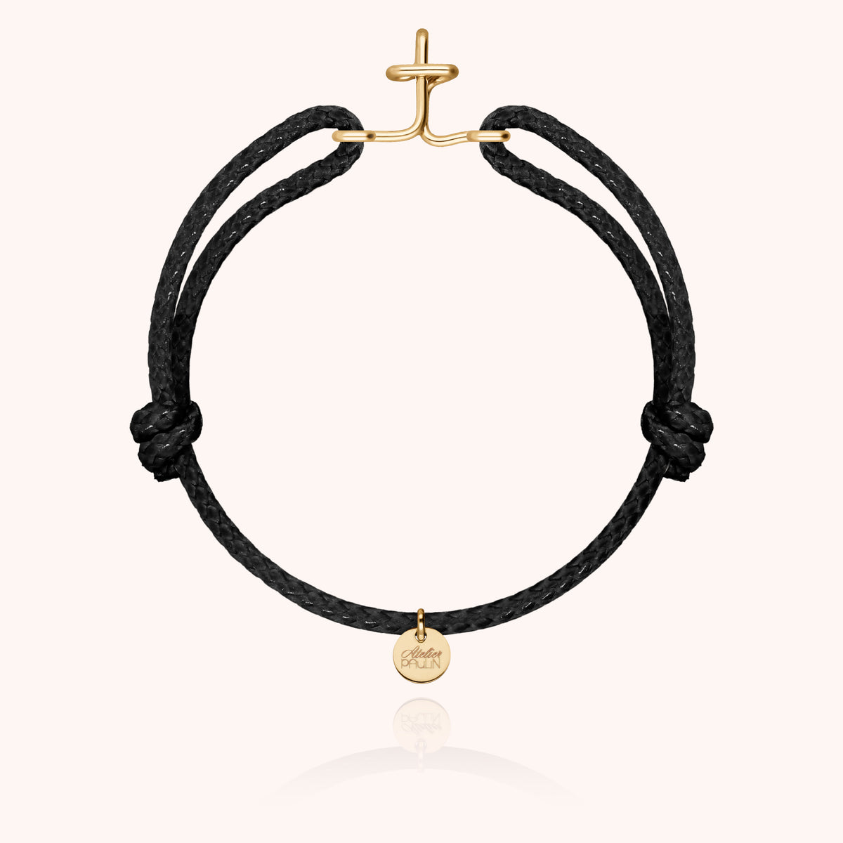 Bracciale Cordino Cerato Iniziale Uomo « T » in filo d'oro giallo laminato 14k, cordino nero