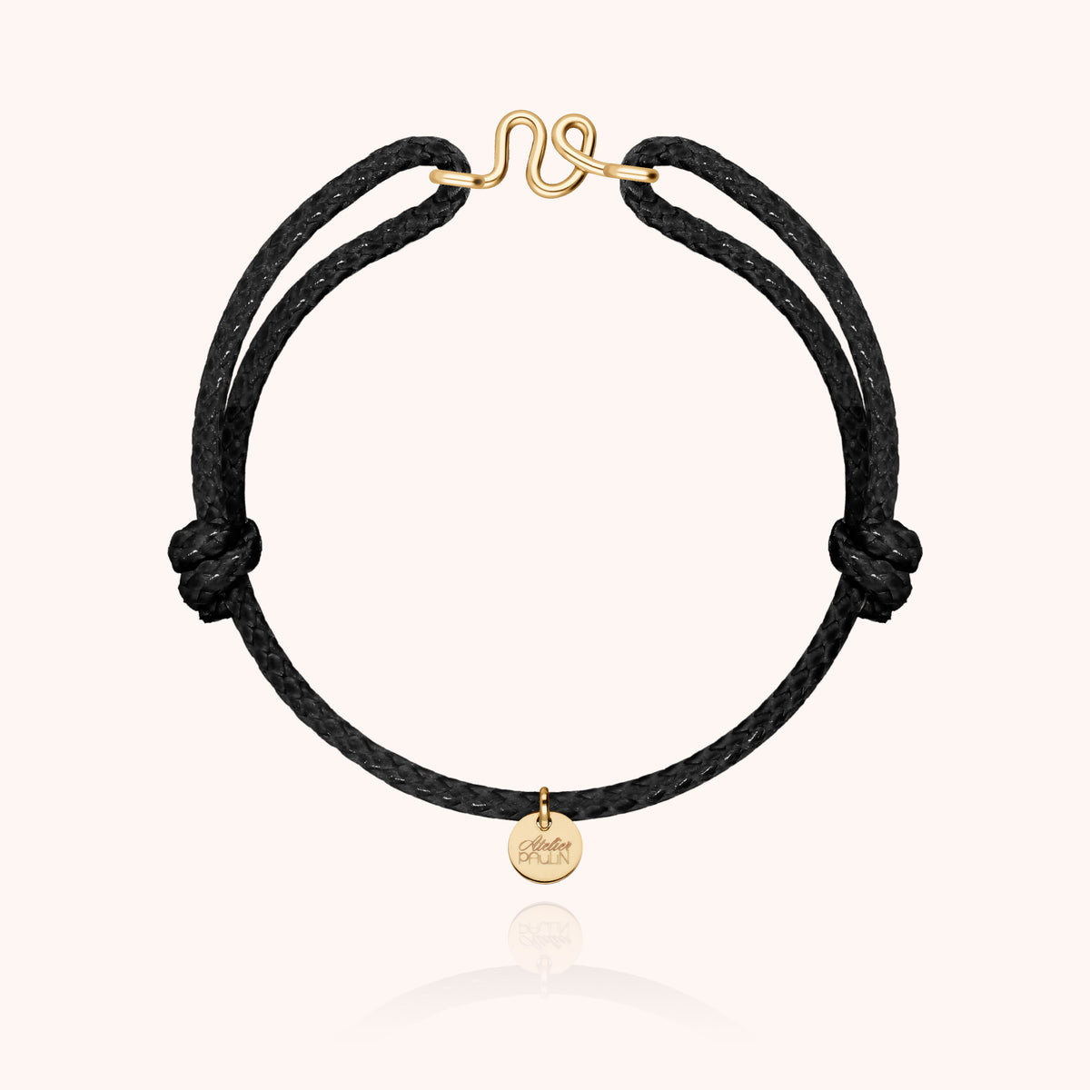 Bracciale Cordino Cerato Iniziale Uomo « V » in filo d'oro giallo laminato 14k, cordino nero