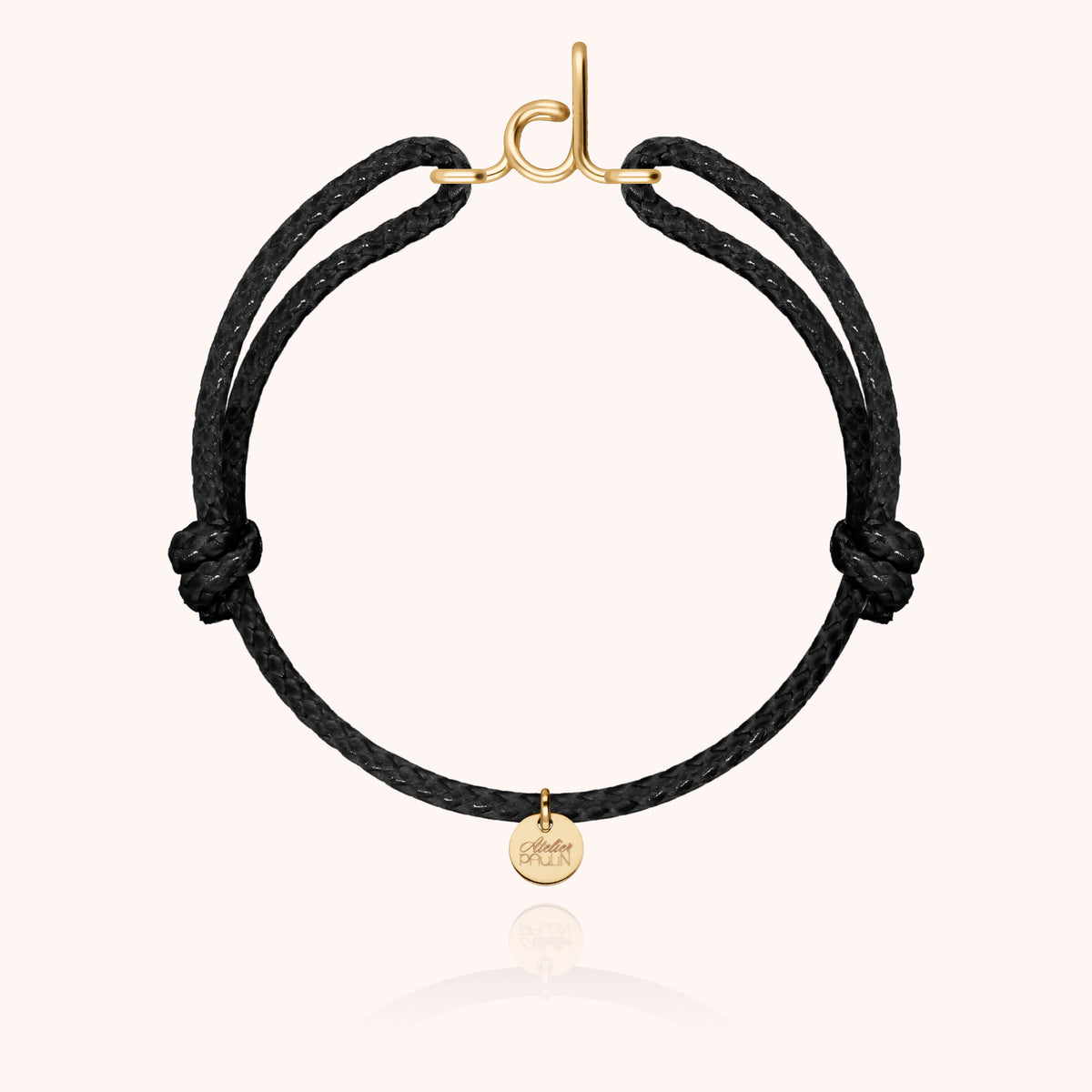Bracciale Cordino Cerato Iniziale Uomo « D » in filo d'oro giallo laminato 14k, cordino nero