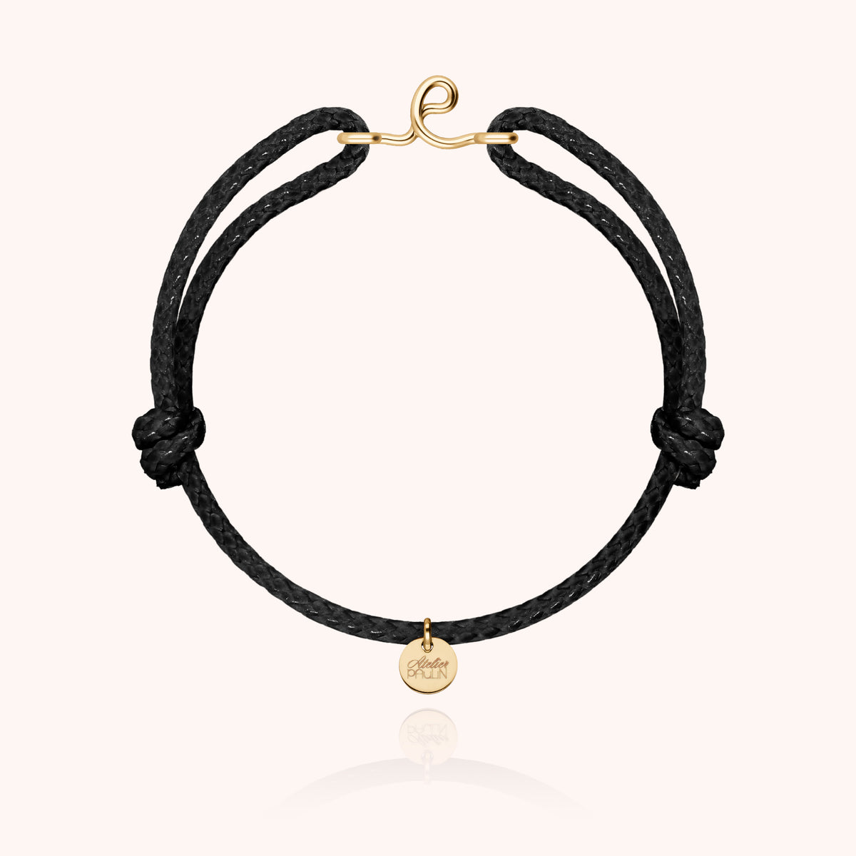 Bracciale Cordino Cerato Iniziale Uomo « E » in filo d'oro giallo laminato 14k, cordino nero