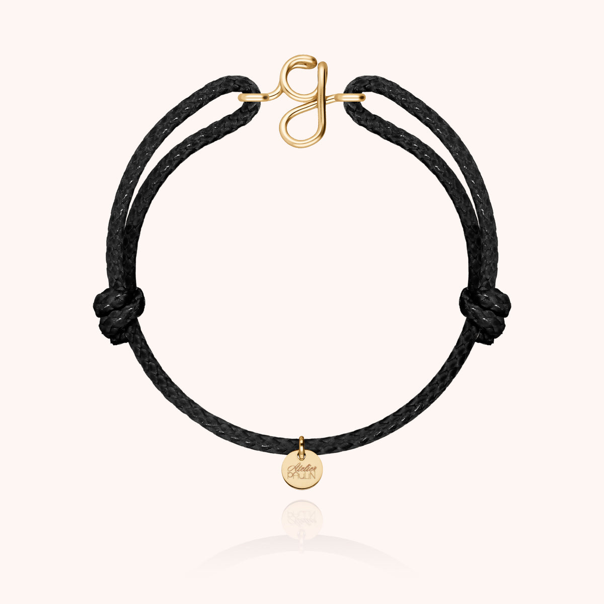 Bracciale Cordino Cerato Iniziale Uomo « G » in filo d'oro giallo laminato 14k, cordino nero