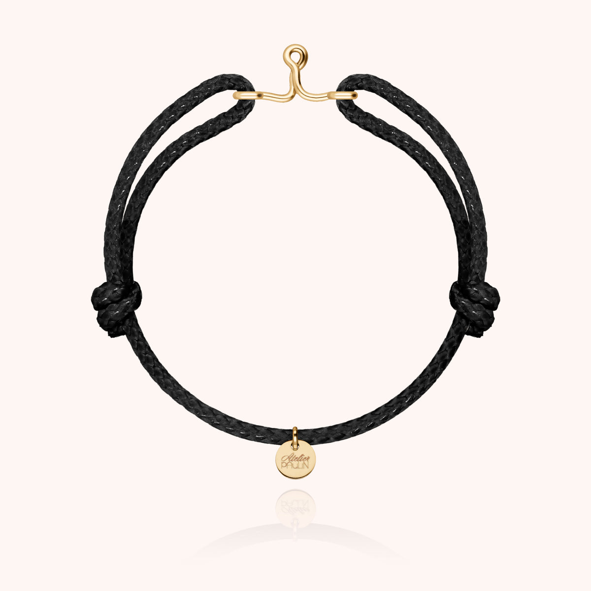 Bracciale Cordino Cerato Iniziale Uomo « I » in filo d'oro giallo laminato 14k, cordino nero