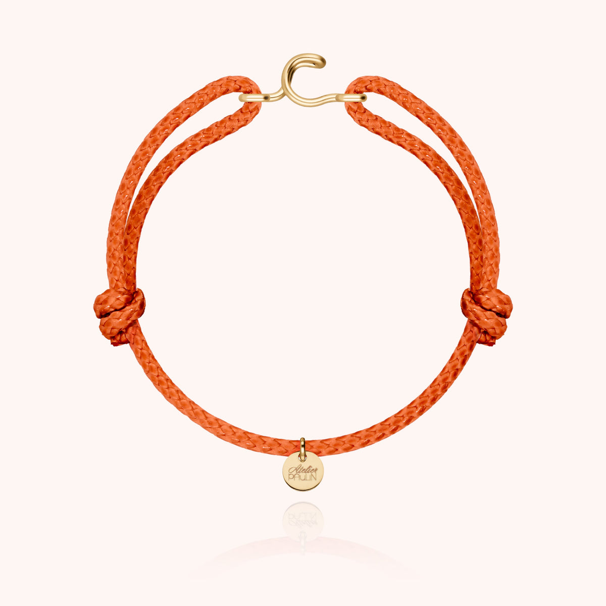 Bracciale Cordino Cerato Iniziale Uomo « C » in filo d'oro giallo laminato 14k, cordino arancione