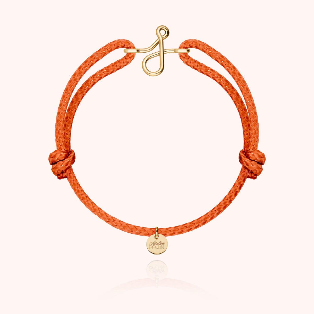Bracciale Cordino Cerato Iniziale Uomo « J » in filo d'oro giallo laminato 14k, cordino arancione