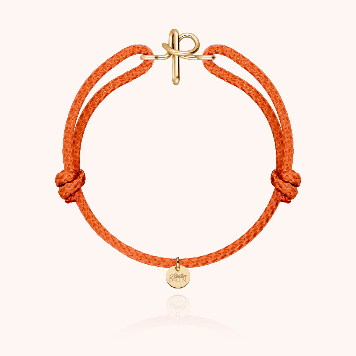 Bracciale Cordino Cerato Iniziale Uomo « P » in filo d'oro giallo laminato 14k, cordino arancione