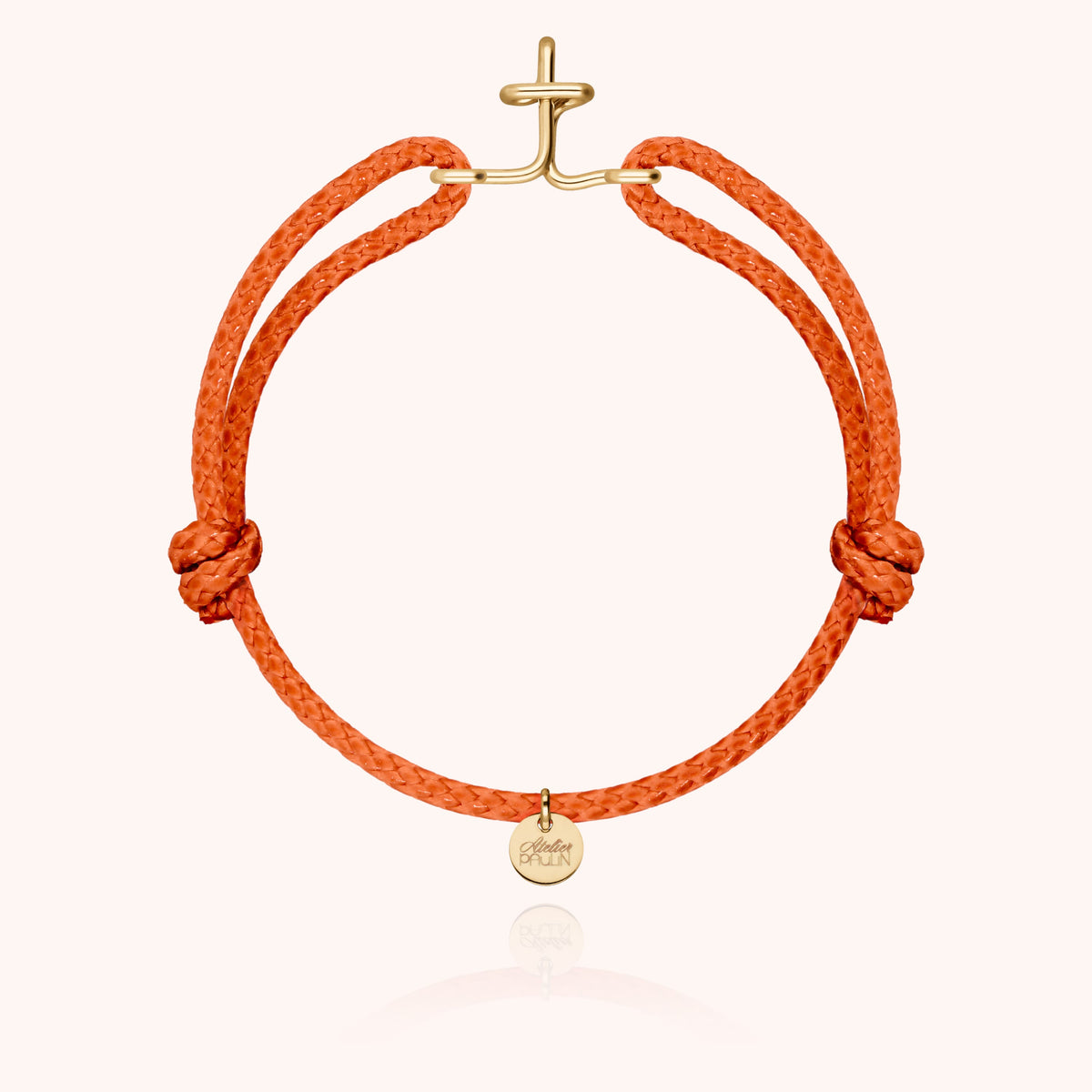 Bracciale Cordino Cerato Iniziale Uomo « T » in filo d'oro giallo laminato 14k, cordino arancione