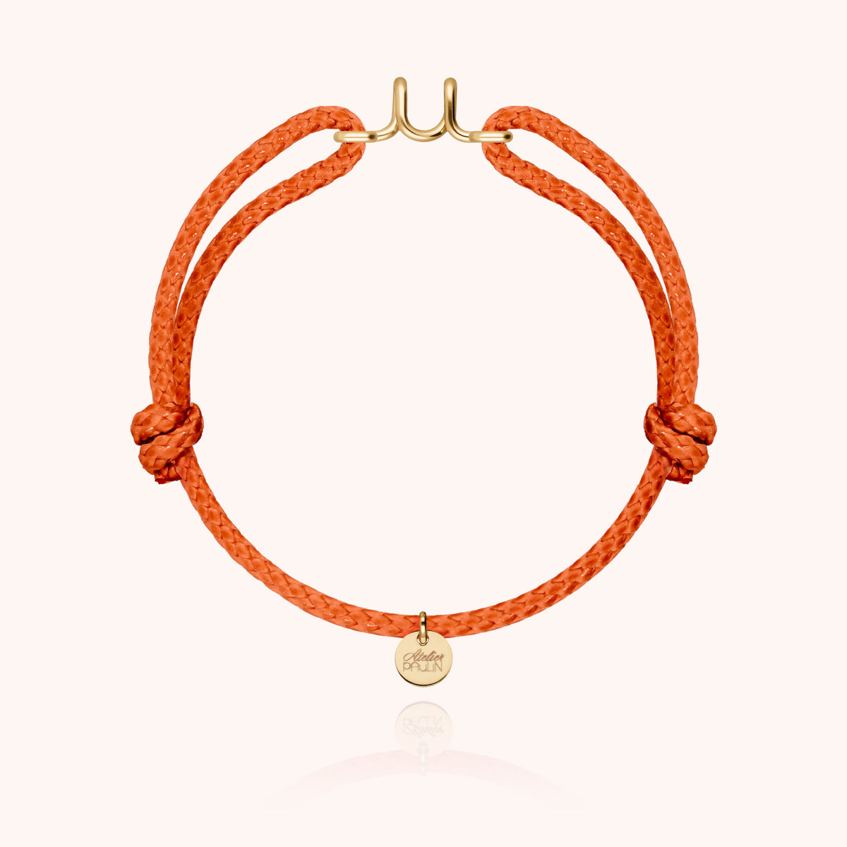 Bracciale Cordino Cerato Iniziale Uomo « U » in filo d'oro giallo laminato 14k, cordino arancione