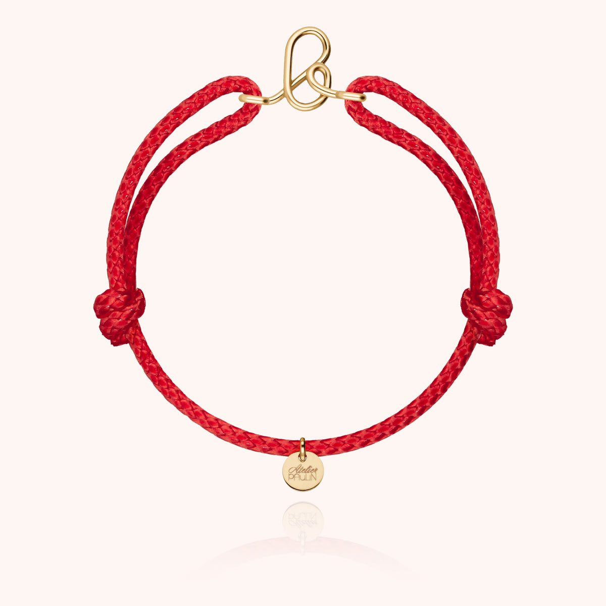 Bracciale Cordino Cerato Iniziale Uomo « B » in filo d'oro giallo laminato 14k, cordino rosso
