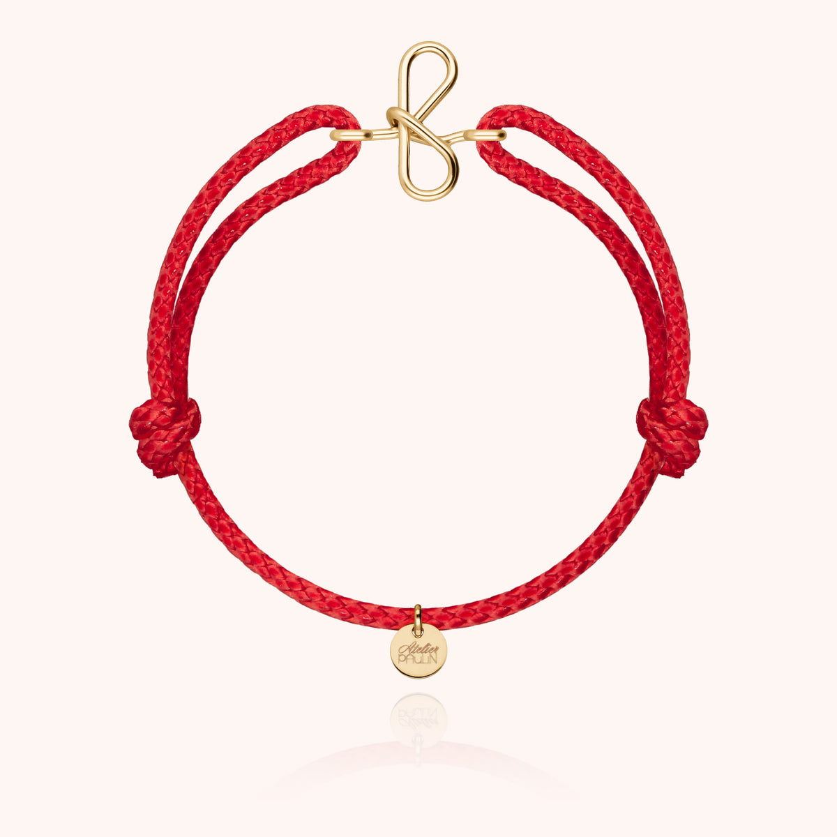 Bracciale Cordino Cerato Iniziale Uomo « F » in filo d'oro giallo laminato 14k, cordino rosso