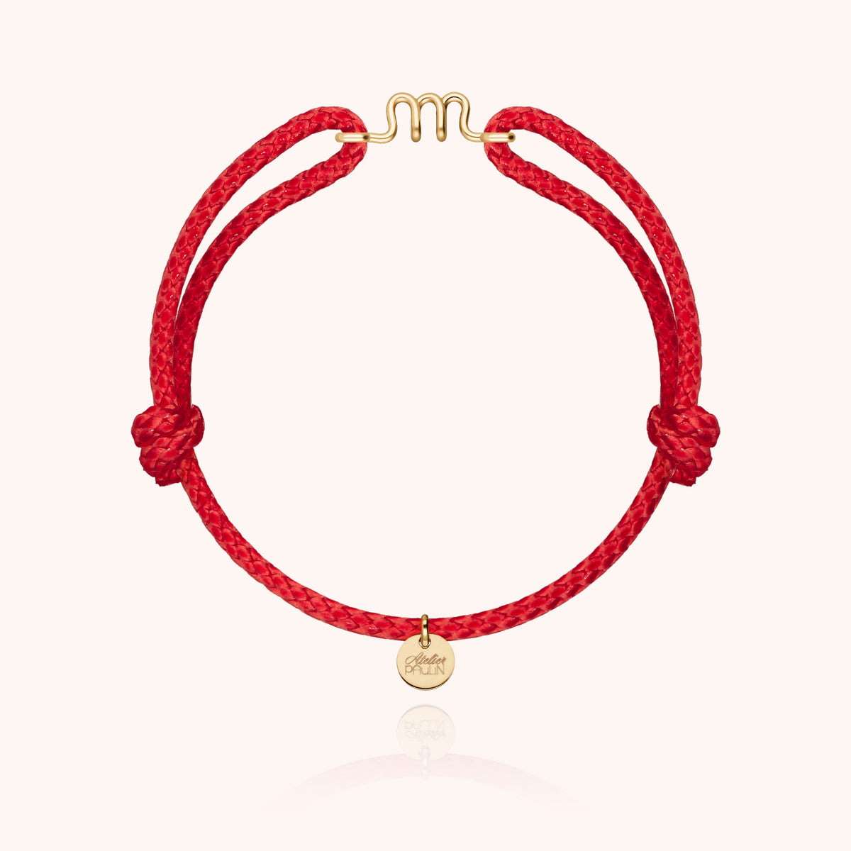 Bracciale Cordino Cerato Iniziale Uomo « M » in filo d'oro giallo laminato 14k, cordino rosso