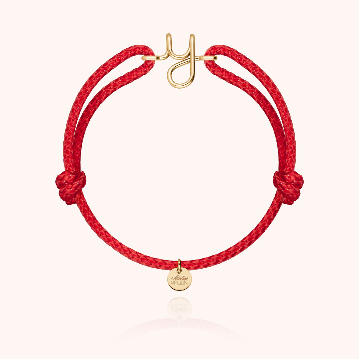 Bracciale Cordino Cerato Iniziale Uomo « Y » in filo d'oro giallo laminato 14k, cordino rosso