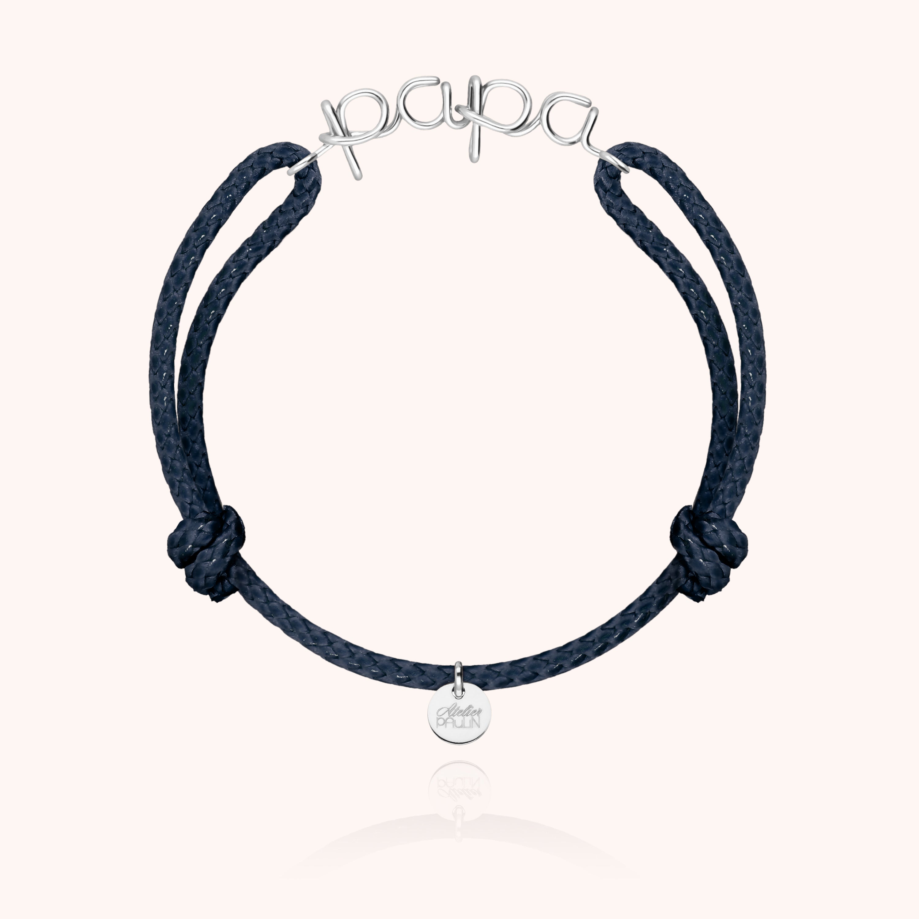 Bijou homme minimaliste, bracelet cordon avec prénom papa, finition argent 925 façonné main - argent sterling 925