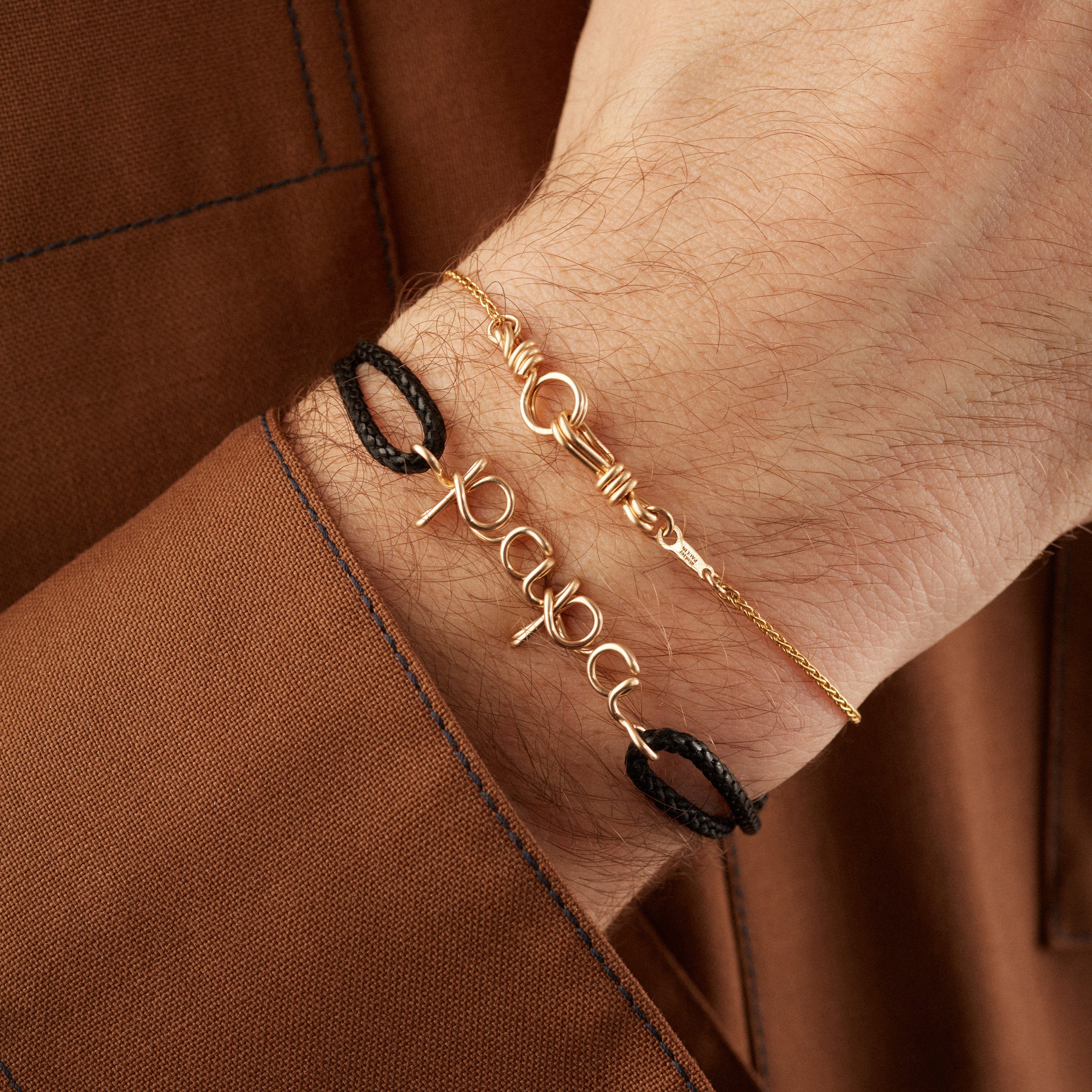 Waxed Cord Bracelet Papa - Yellow 14k gold-filled