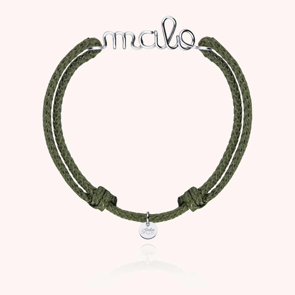Bracciale Cordino Cerato Personalizzato Uomo in filo d'argento sterling 925, portato al polso
