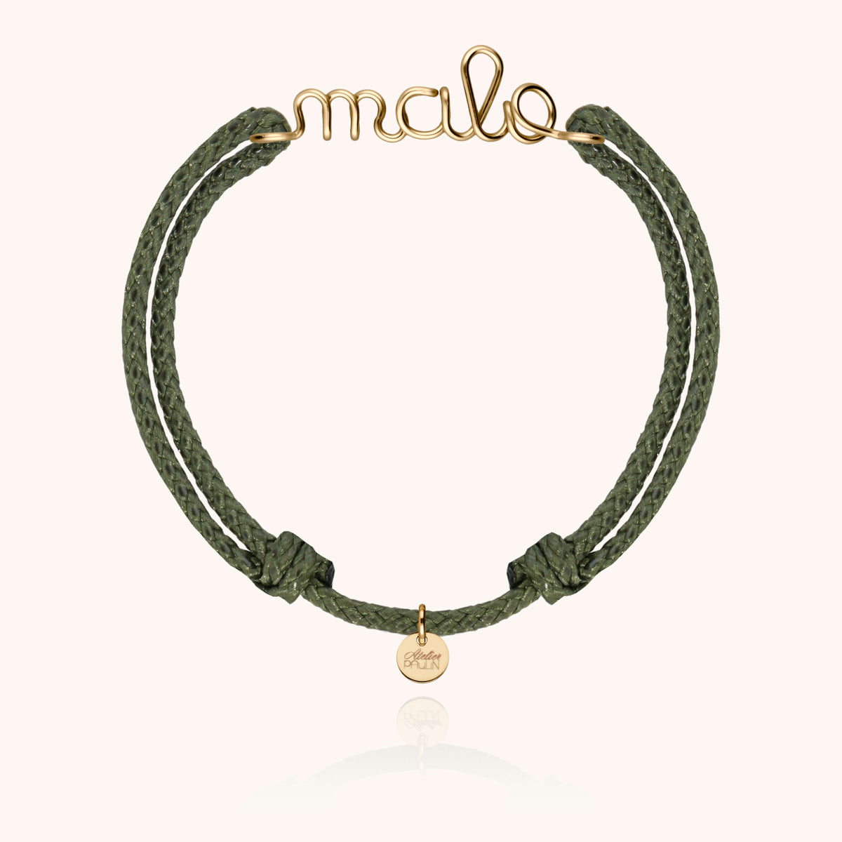 Bracciale Cordino Cerato Personalizzato Uomo in filo d'oro giallo laminato 14k, portato al polso