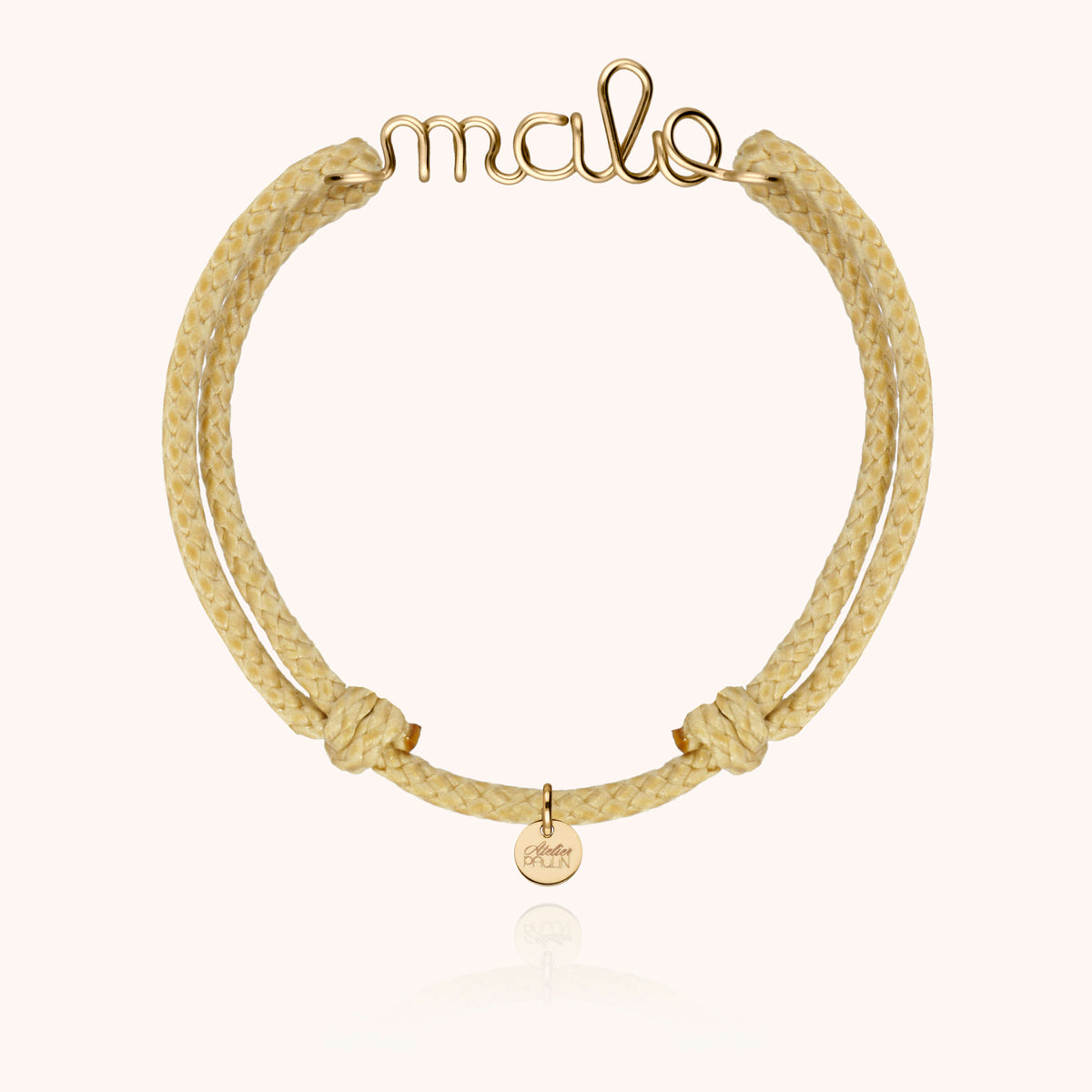 Bracciale Cordino Cerato Personalizzato Uomo in filo d'oro giallo laminato 14k