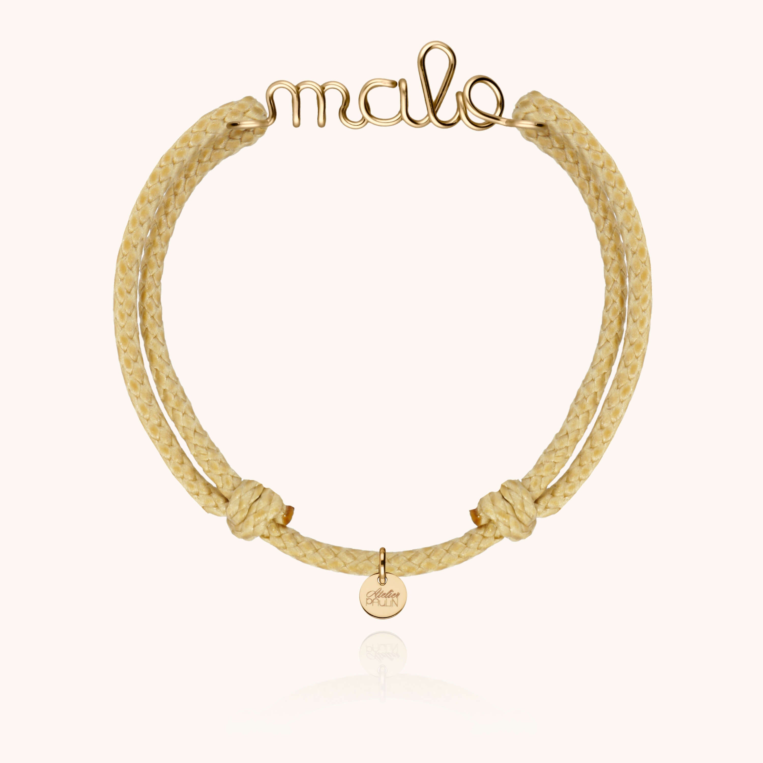 Personalized Waxed Cord Bracelet for Men - laminated yellow gold