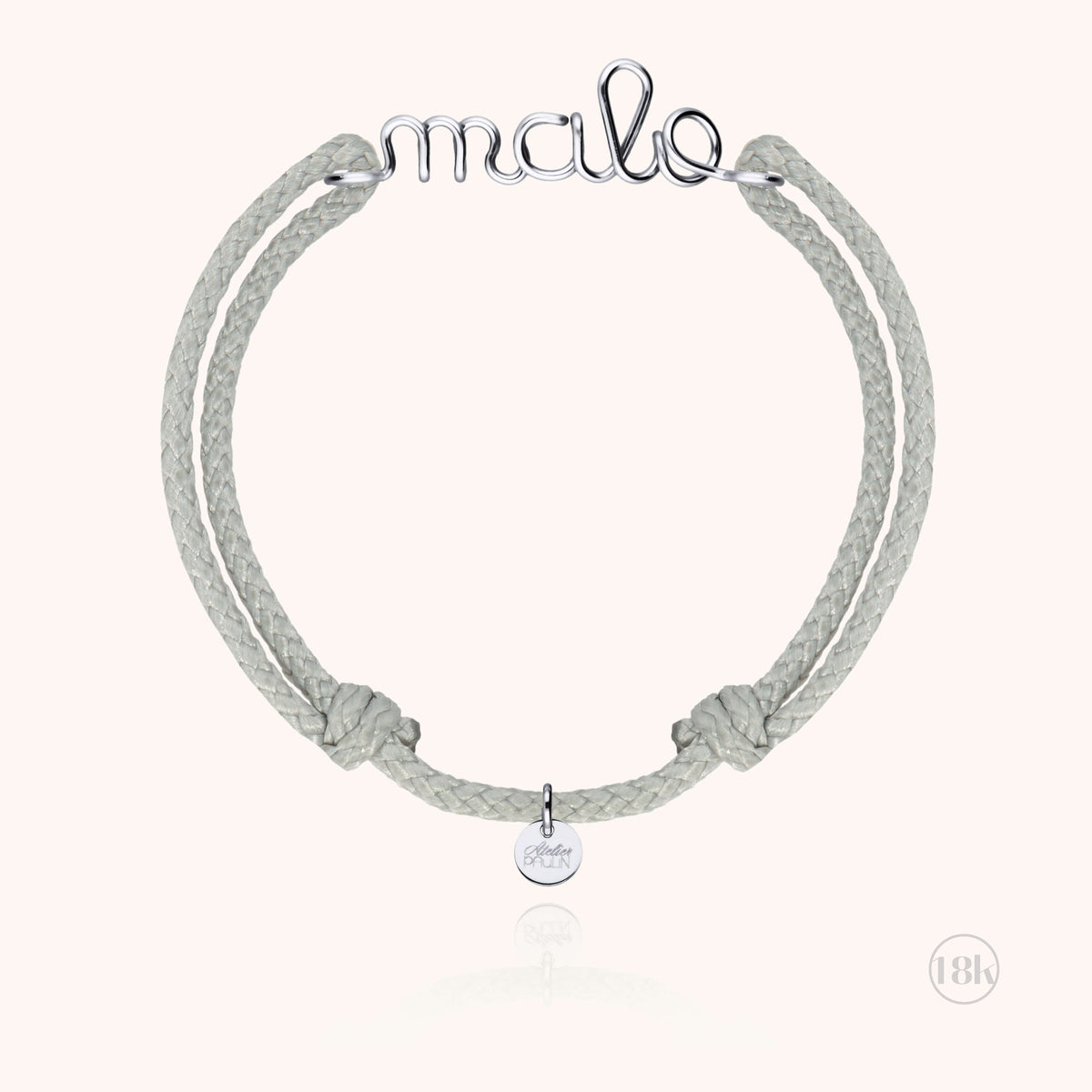 Bracelet Cordon Ciré Personnalisé Homme en or blanc 18K — façonné à la main à Paris