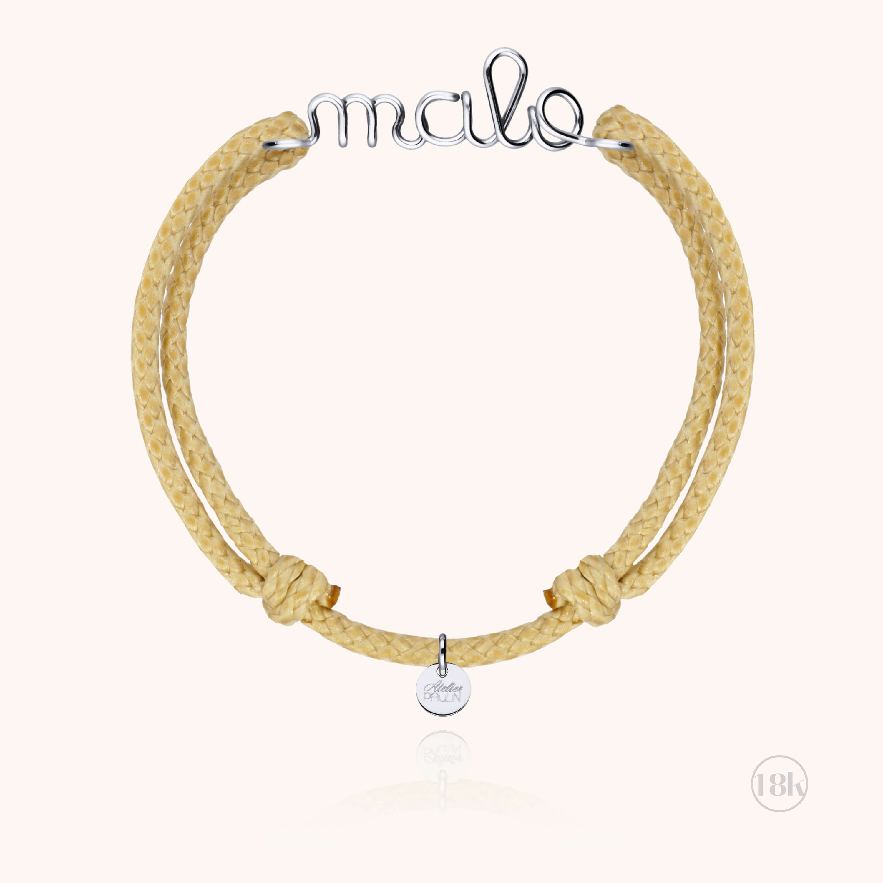 Bracelet Cordon Ciré Personnalisé Homme — finition artisanale du bijou, or blanc 18K