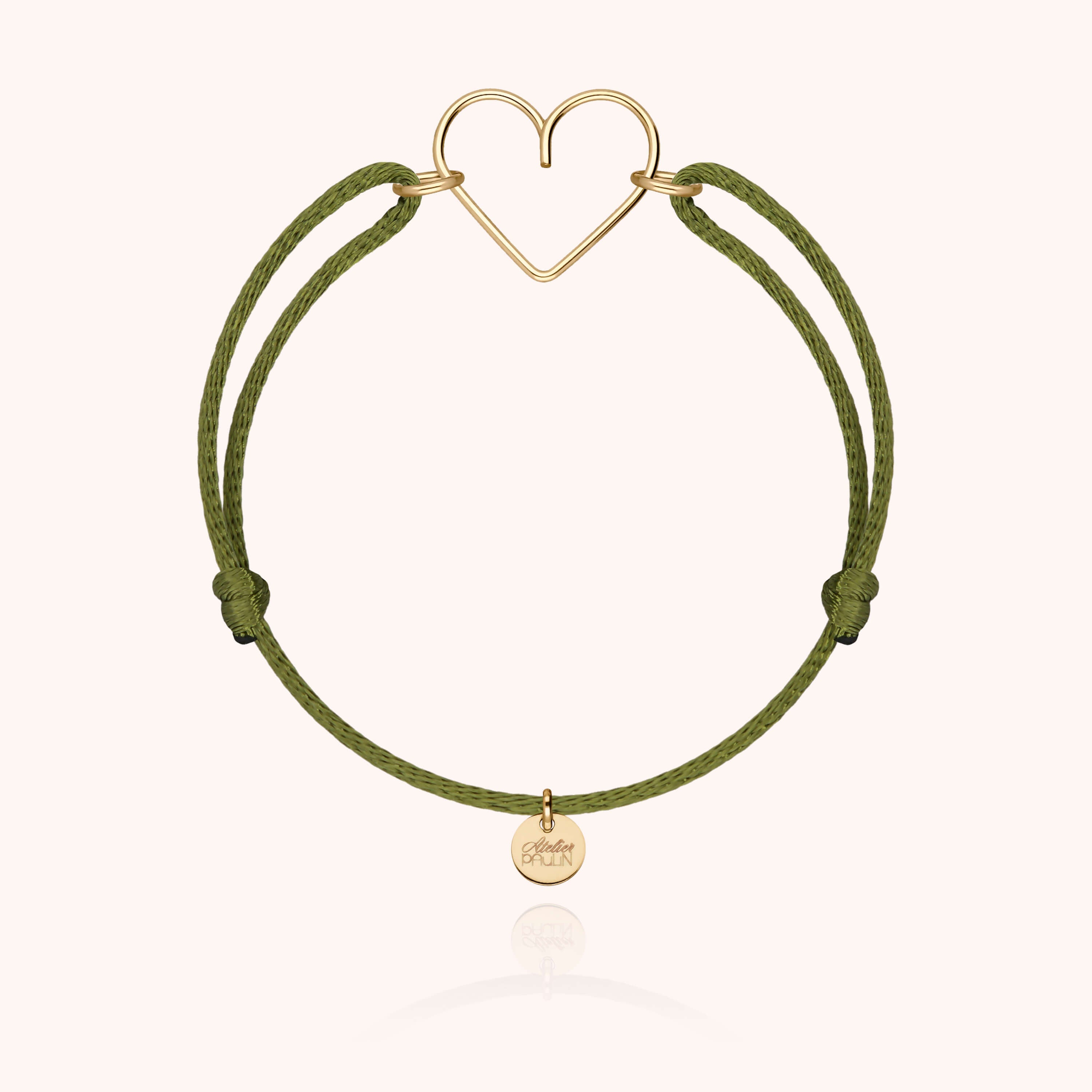 Bracelet Cordon Coeur en or jaune laminé — bijou artisanal fait main