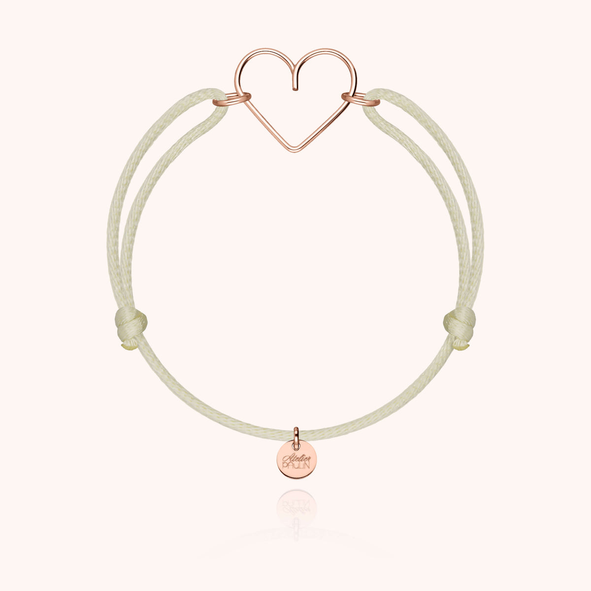 Bracciale Cordino Cuore in filo d'oro rosa laminato 14k su un cordino nero