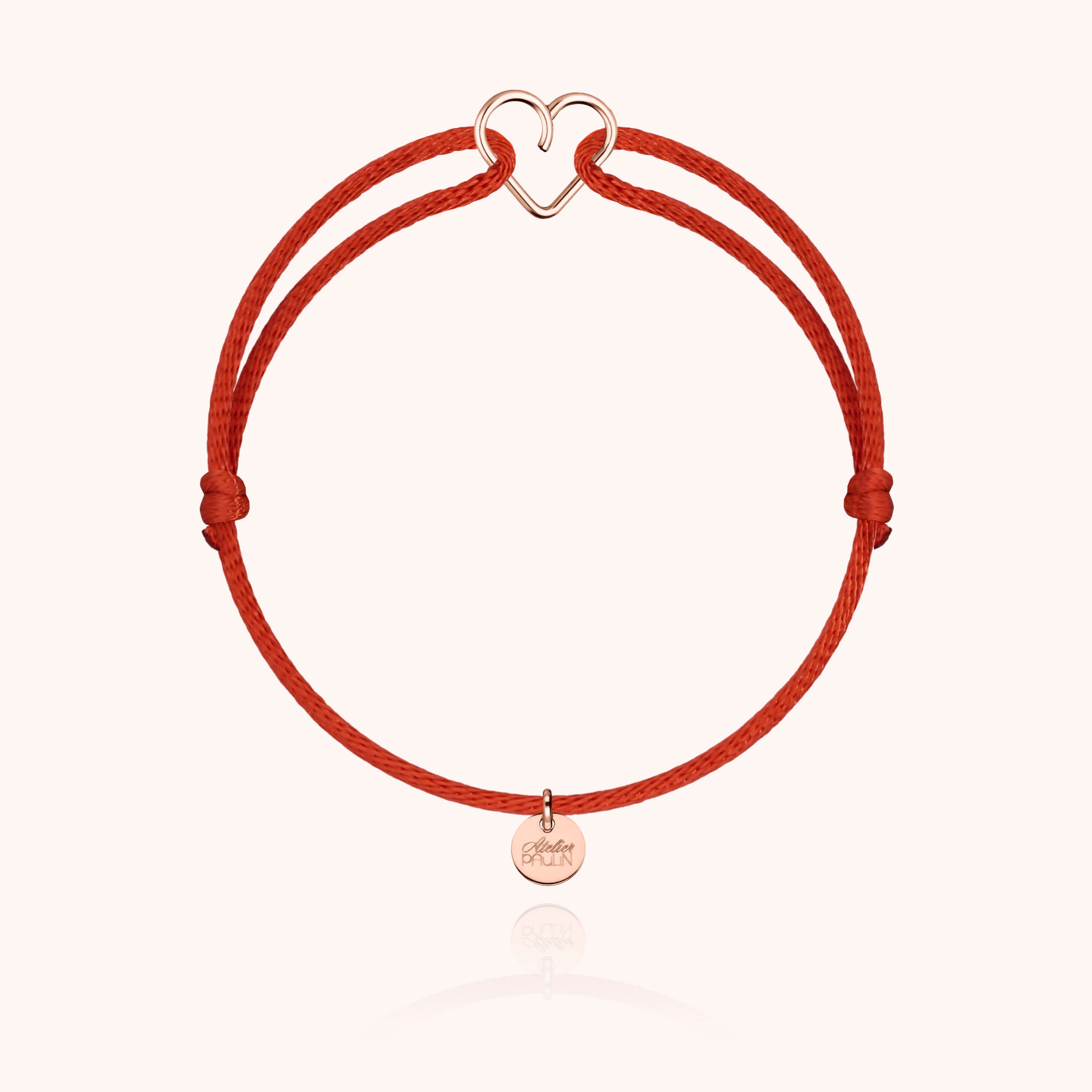 Bracelet Cordon Mini Coeur - or rose 750/1000