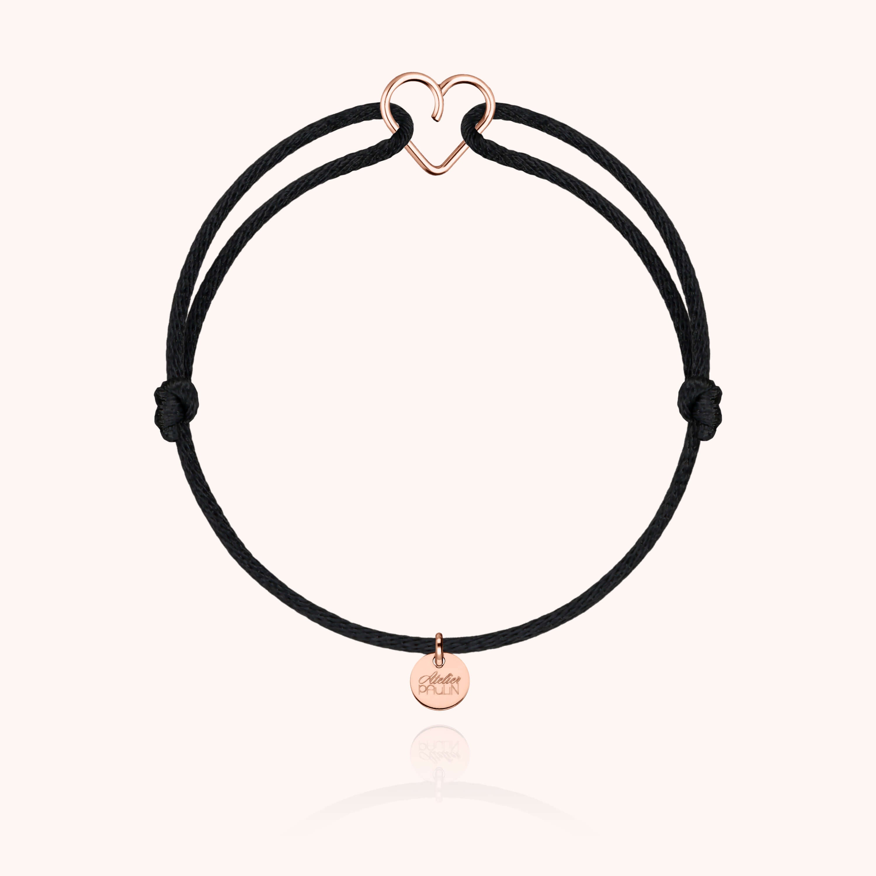 Bracelet Cordon Mini Coeur - or rose 750/1000