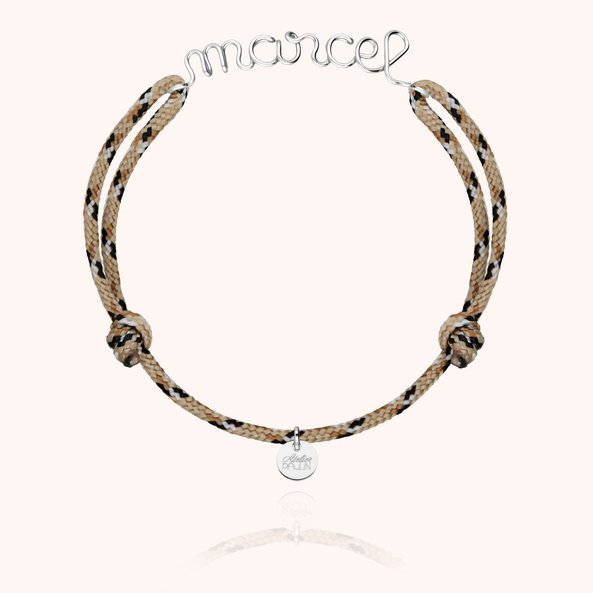 Bracciale Cordino Knot Personalizzato Uomo in filo d'argento sterling 925, portato al polso