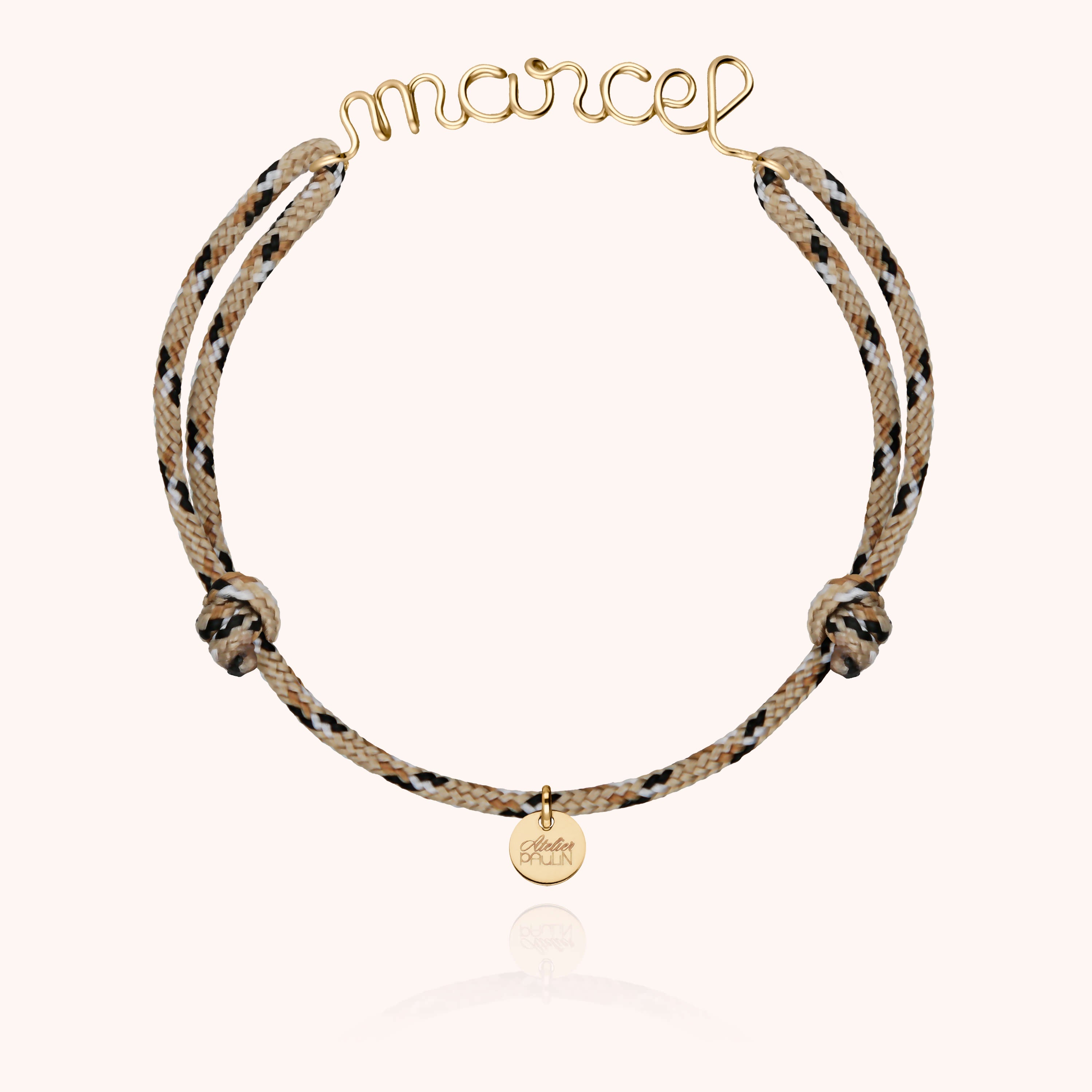 Bracelet Cordon Knot Personnalisé Homme porté au poignet — or jaune laminé livraison express sécurisée