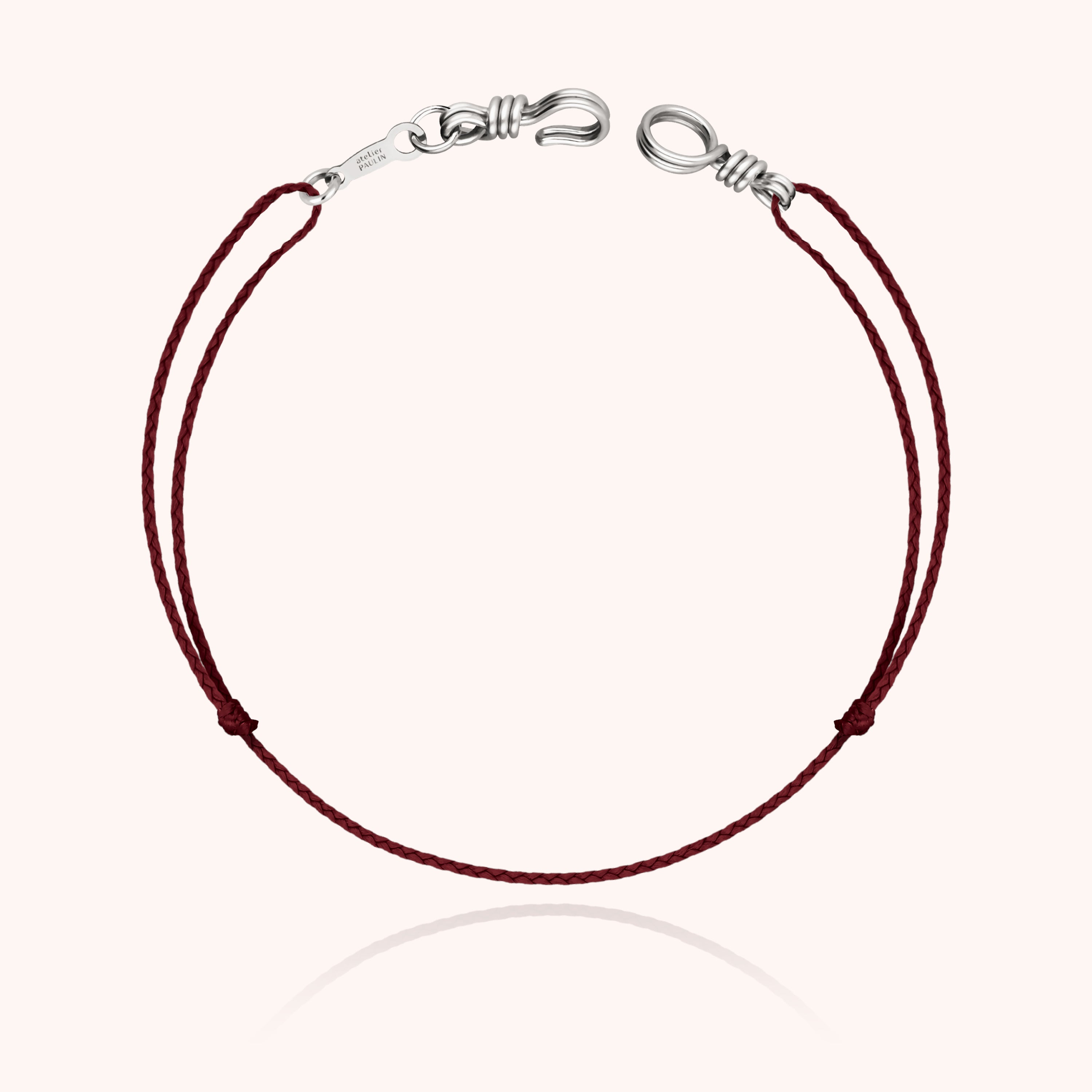 Bracelet maman en or blanc avec fermoir miniature et cordon coloré