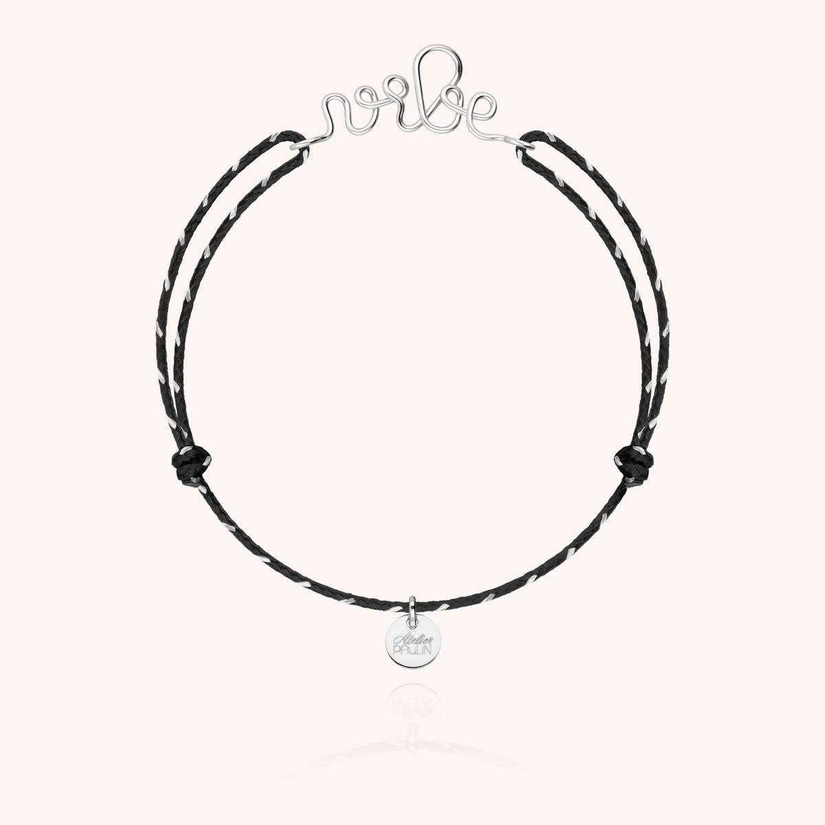 Personalisiertes Armband mit reflektierender Kordel aus 925 Sterlingsilber — von Hand gefertigt in Paris