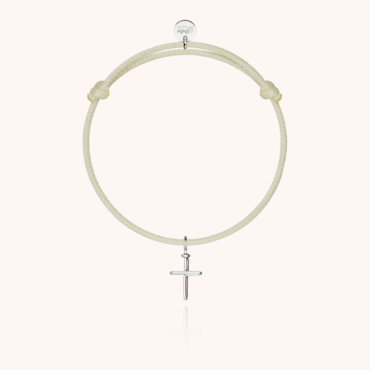 Bracciale Cordino Charms Simbolico Croce in filo d'oro bianco 18kt nel suo cofanetto Atelier Paulin