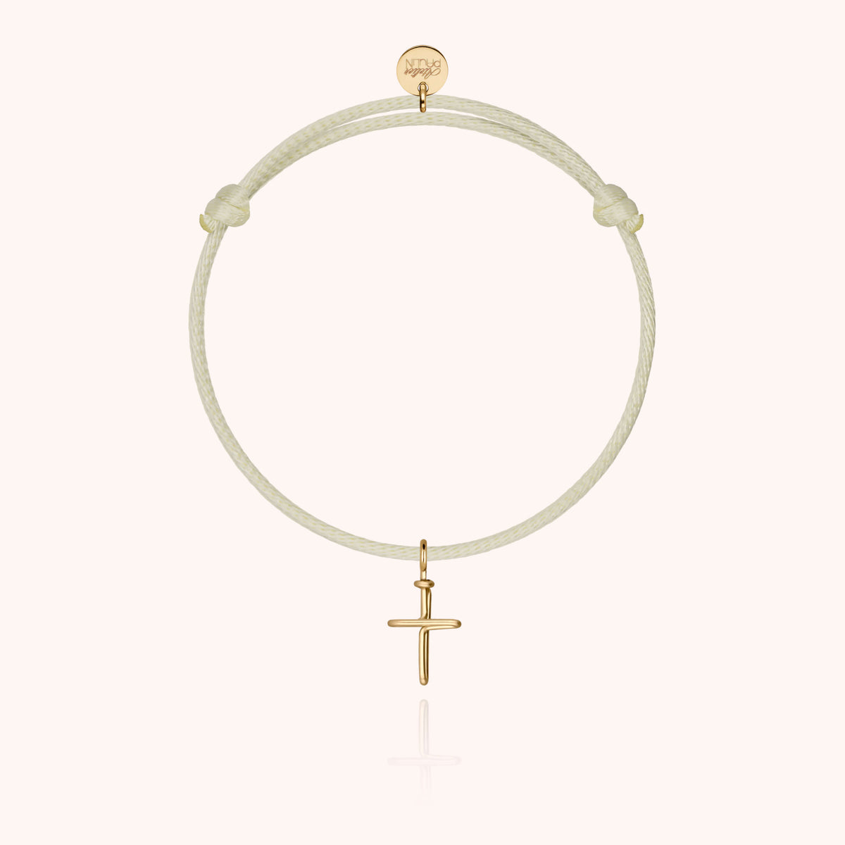Bracciale Cordino Charms Simbolico Croce in filo d'oro 18kt su un cordino regolabile